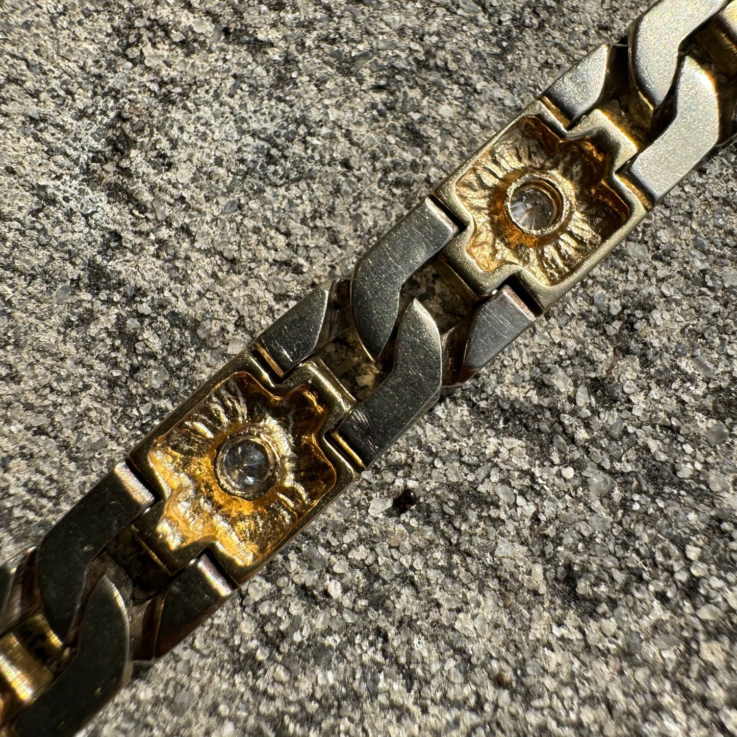Vintage Solid 14k Two-Tone Heavyweight Fancy Link .75CTW Diamond Bracelet (8.25”)