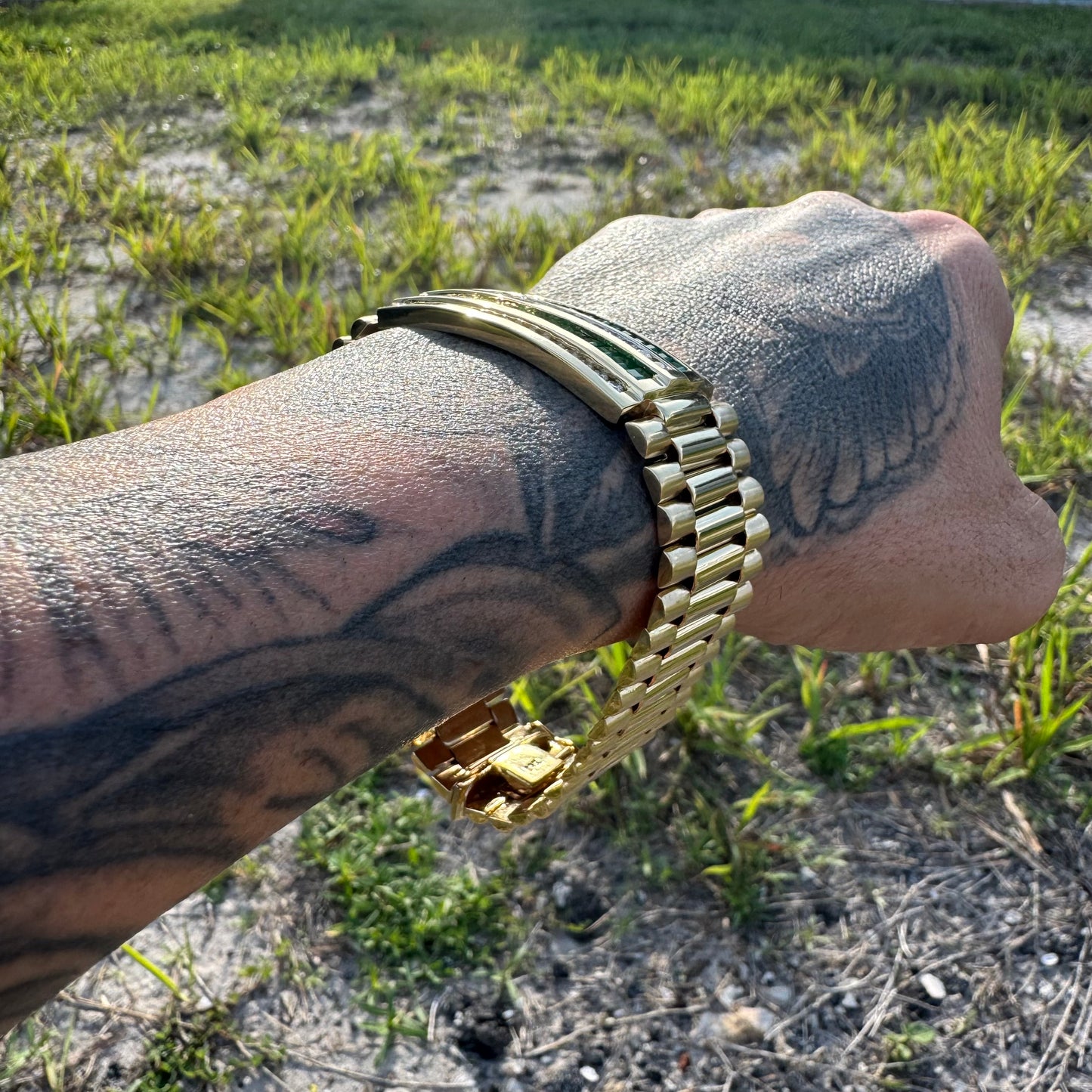 Vintage Solid 14k Yellow Gold 6.0ctw Natural Emerald 2.5ctw Natural Diamond Channel Set Jubilee Bracelet (8.25”)
