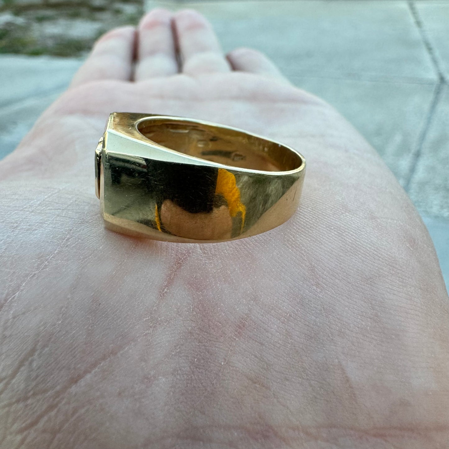 Vintage Custom Made 14k Yellow Gold .60ctw Natural Diamond And .40ctw Ruby Signet Ring (10.75)