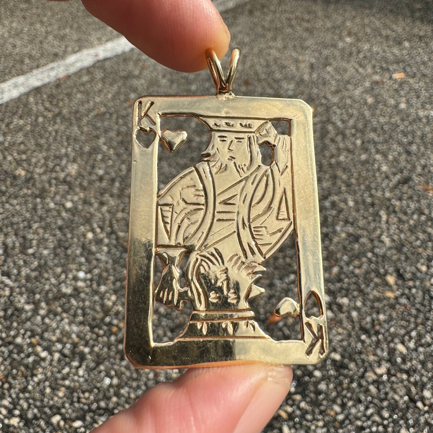 Vintage Solid 14k Yellow Gold Custom Hand Made Suicide King Pendant