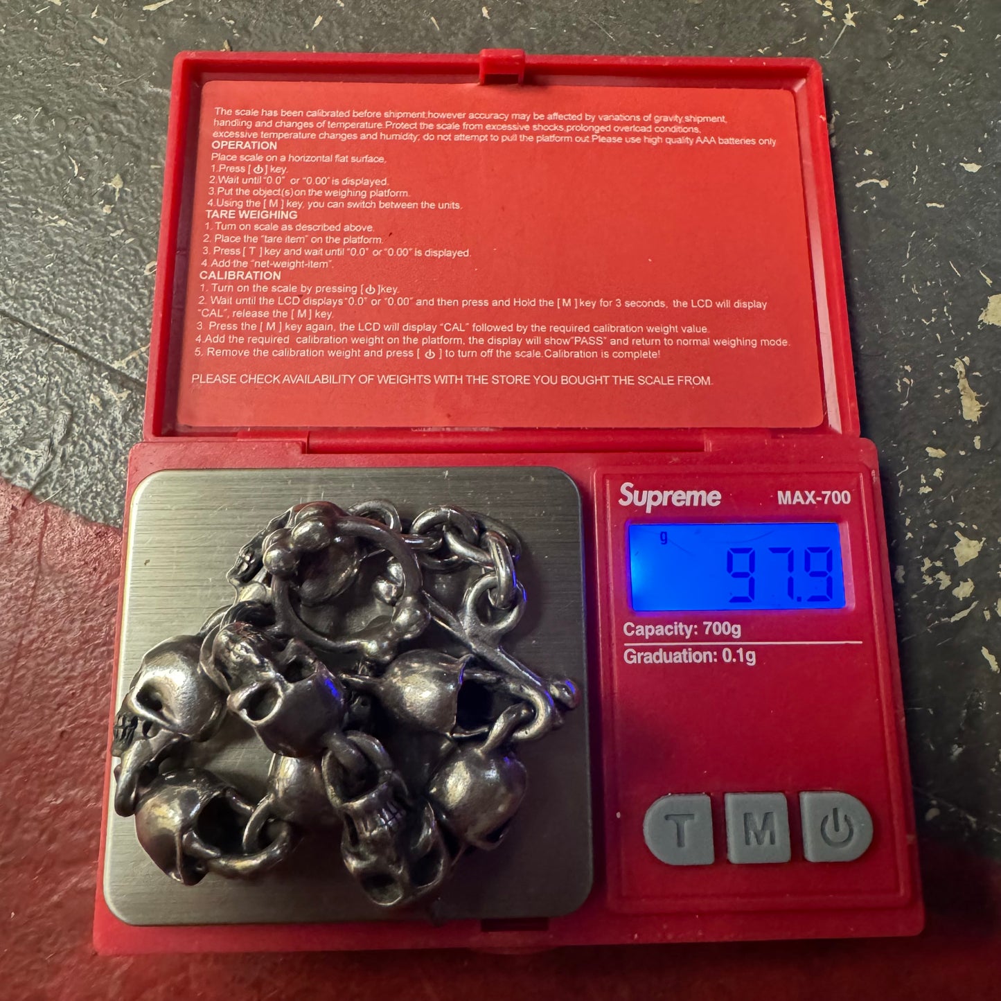 Vintage Solid Sterling/.925 Skull Bracelet (9”)