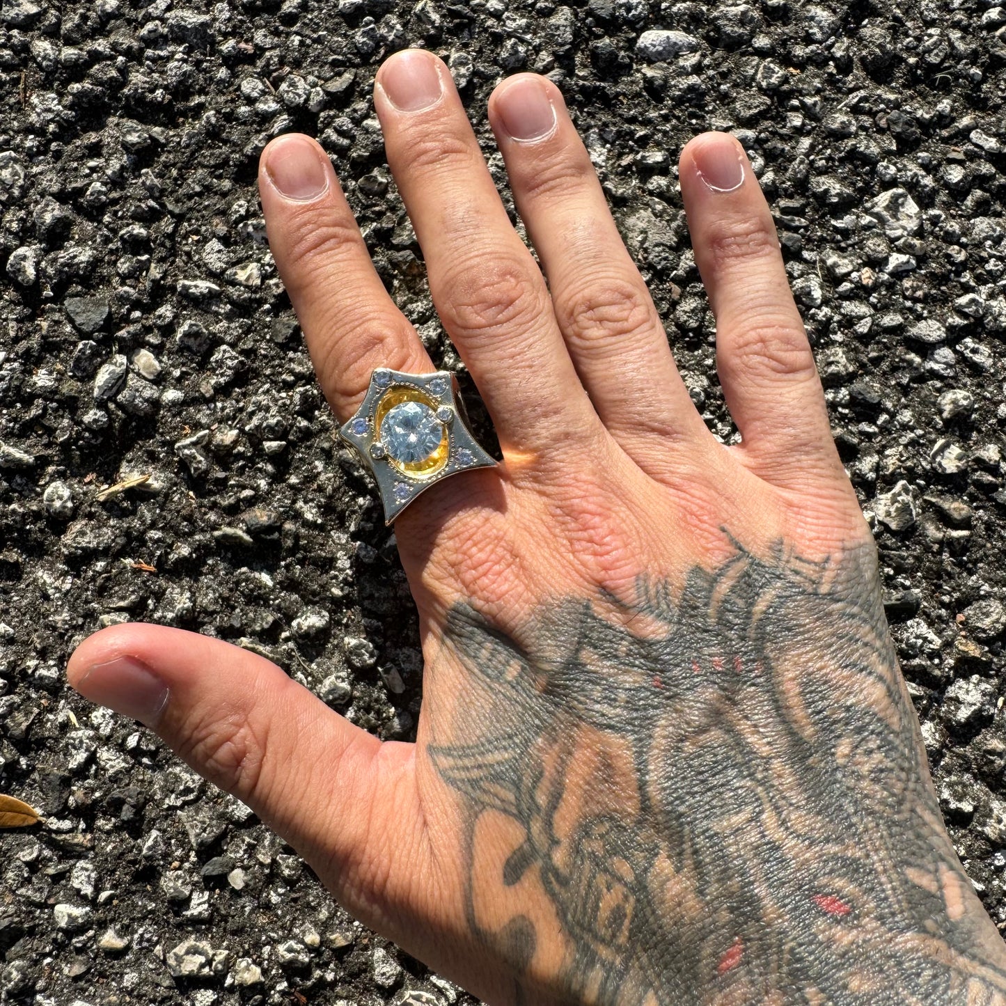 Custom Made Solid 14k Yellow Gold Super Heavyweight 1.25ctw Natural Diamond 6.0ct Moissanite Star Ring (9.5)
