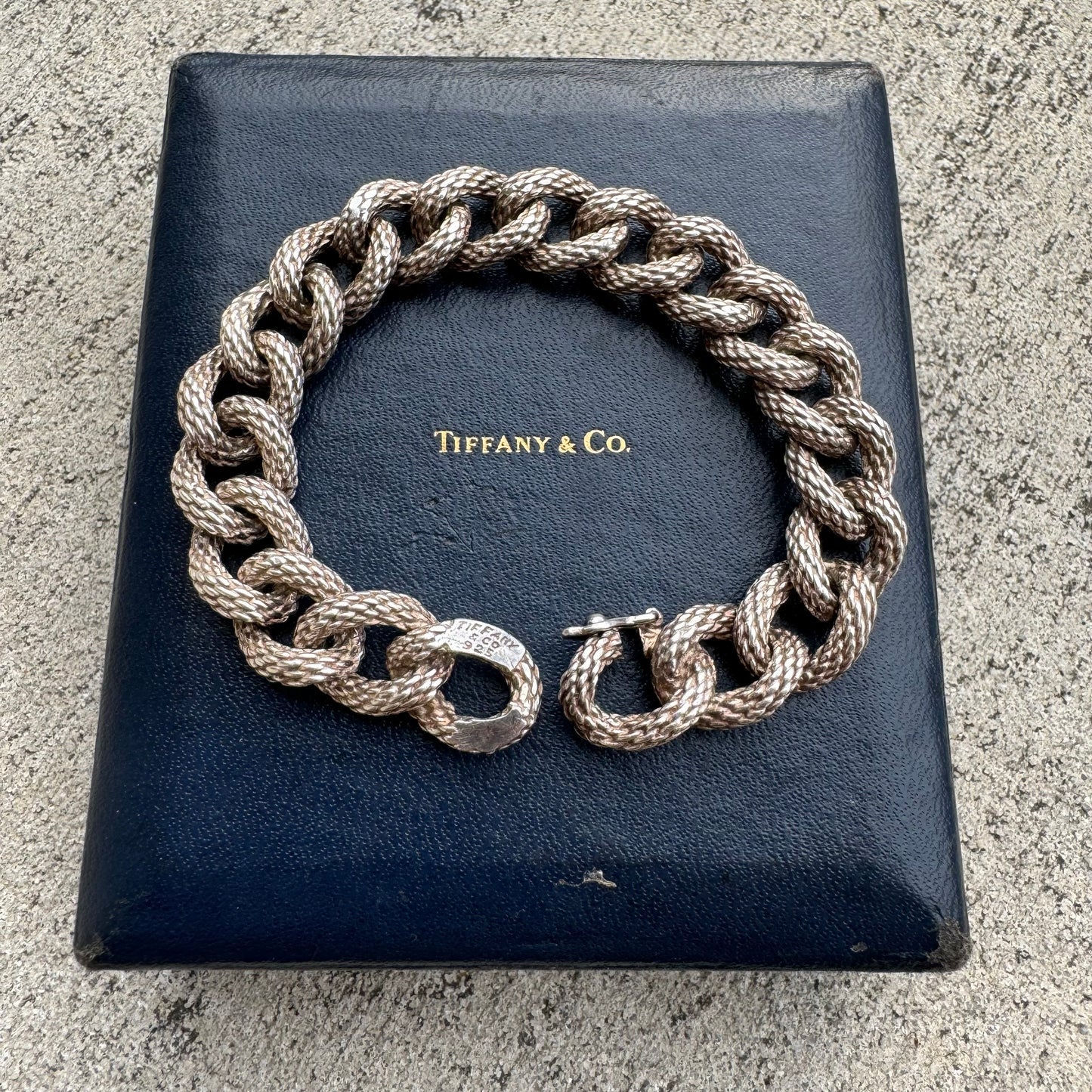 Vintage Solid Sterling/.925 Tiffany And Co. Textured Curb Link Bracelet (7.5”)