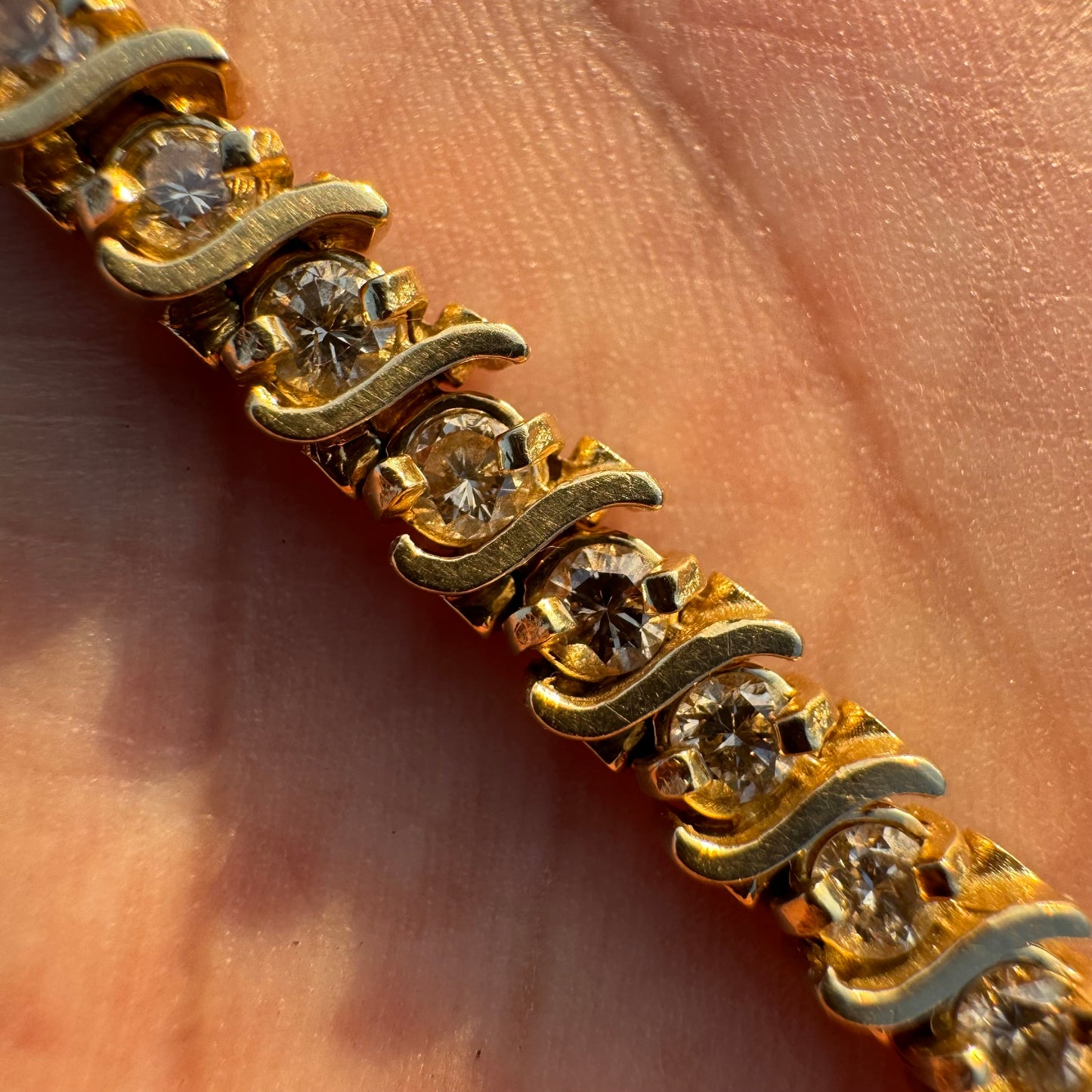 Vintage Solid 14k Yellow Gold 3.0ctw Natural Diamond Heavyweight S-Link Tennis Bracelet (7.25”)