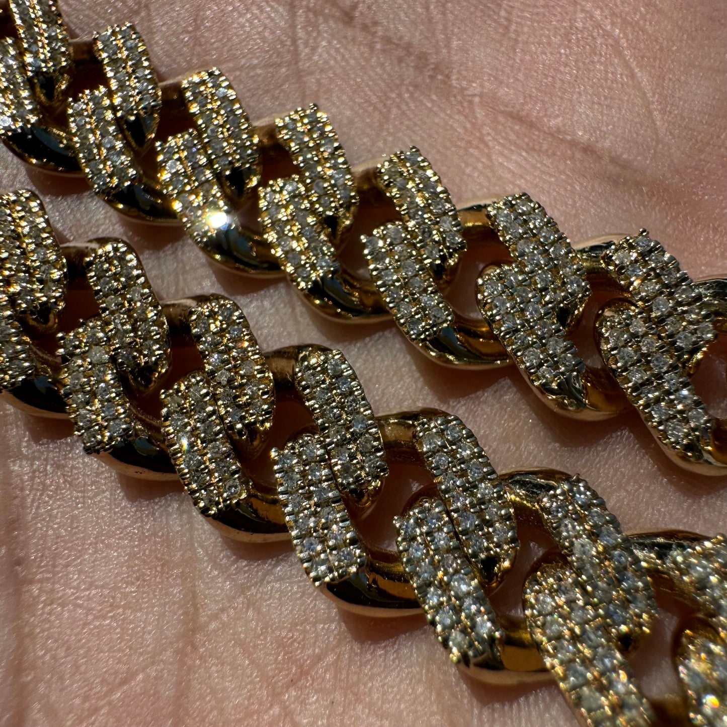 Solid 10k Yellow Gold 2 Row Prong Set 20.0ctw Natural Diamond Cuban Link Necklace (20”)