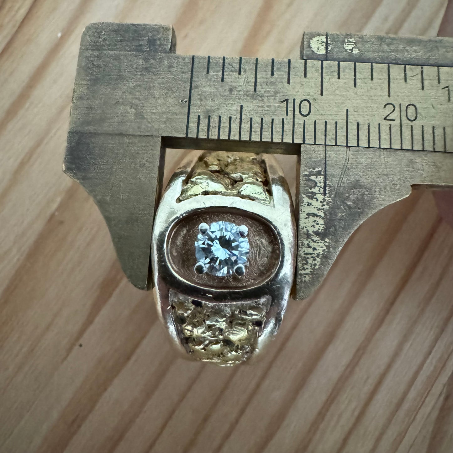 Vintage 14k Yellow Gold Raw 24k Nugget Inlaid .50Ct Natural Diamond Ring (11.5)