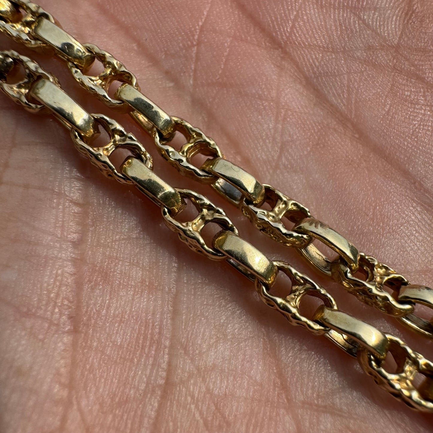 1980’s Solid 14k Yellow Gold Brutalist Chaine D’Ancre Mariner Link Necklace (18.5”)
