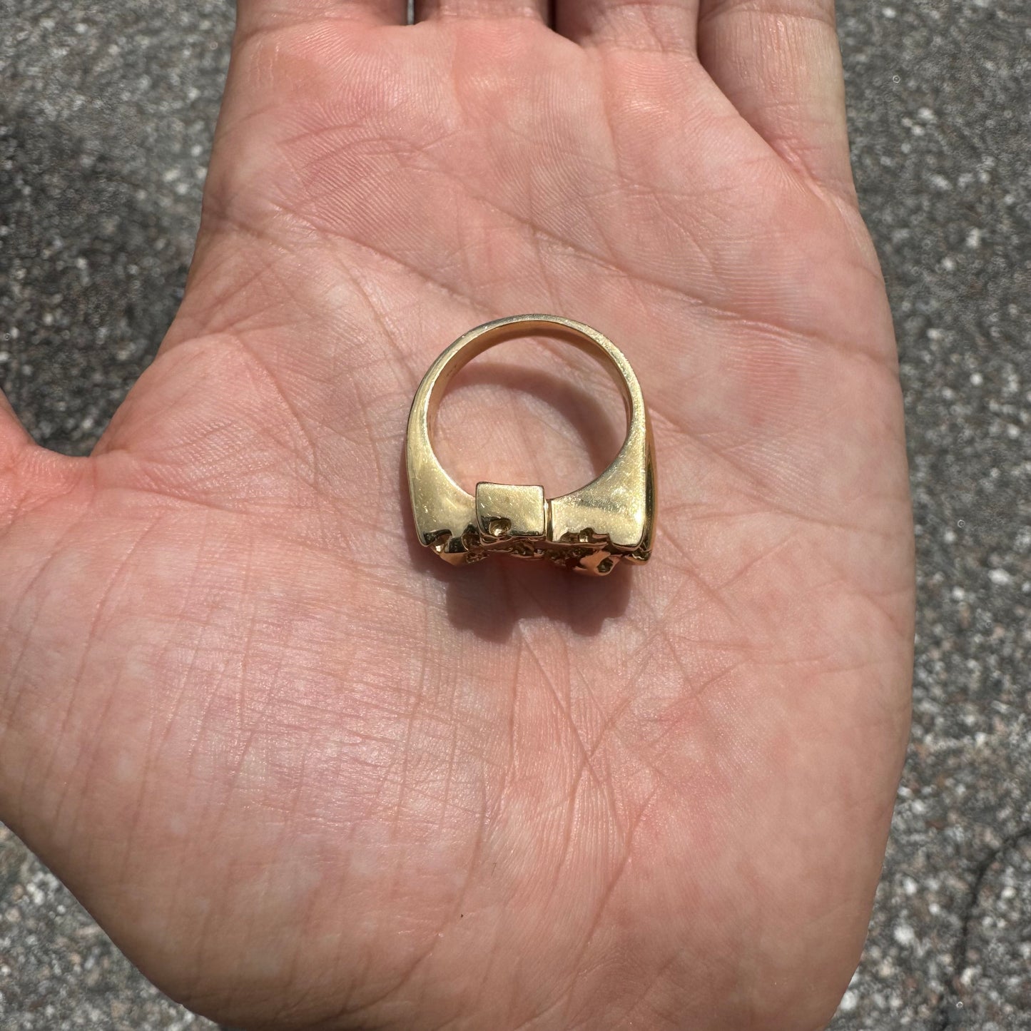 1980’s Solid 14k Yellow Golf Heavyweight Texas Nugget Ring (9.5)