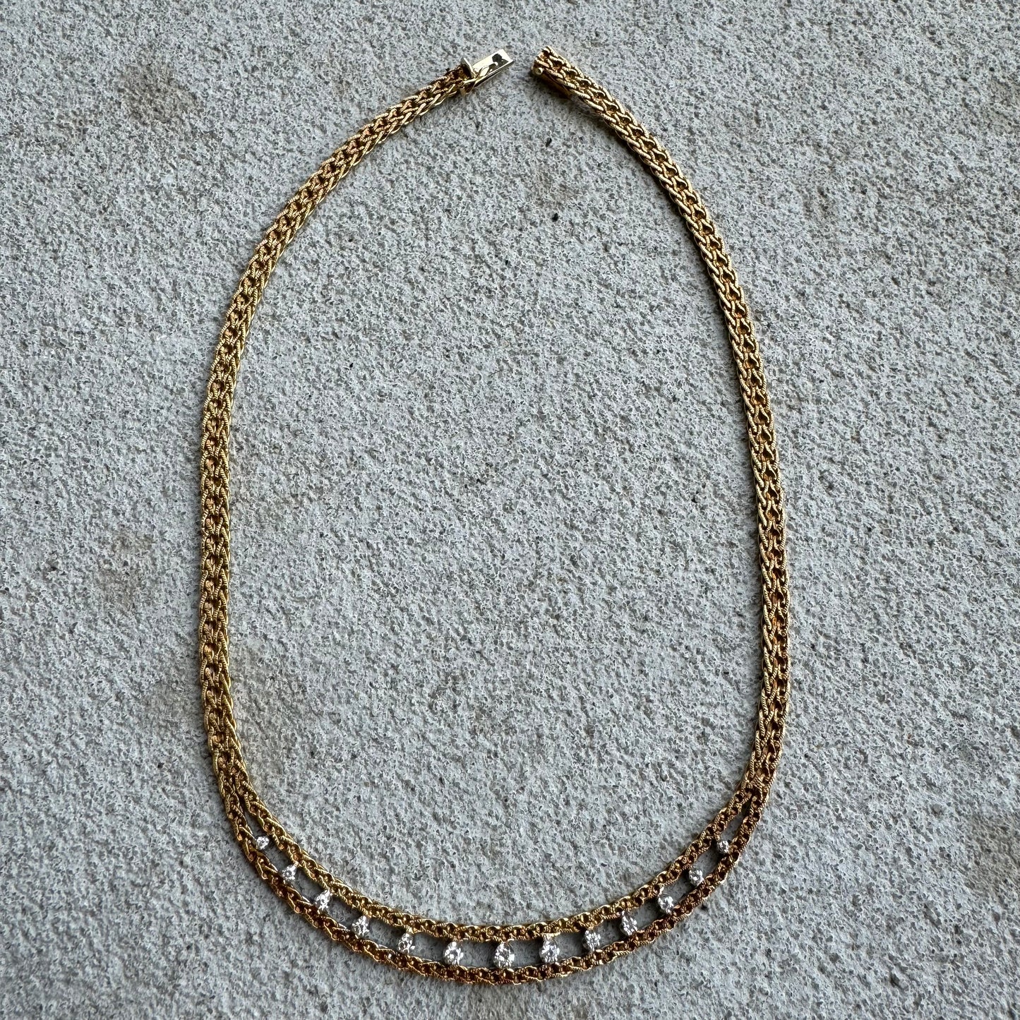 Vintage Solid 14k Italian Yellow Gold Floating 1.1CTW VS Quality Natural Diamond Double Row Braided Foxtail Necklace (17”)