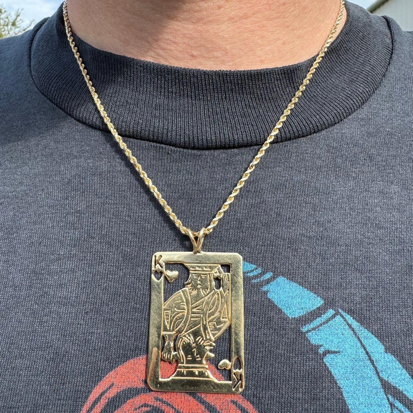 Vintage Solid 14k Yellow Gold Custom Hand Made Suicide King Pendant