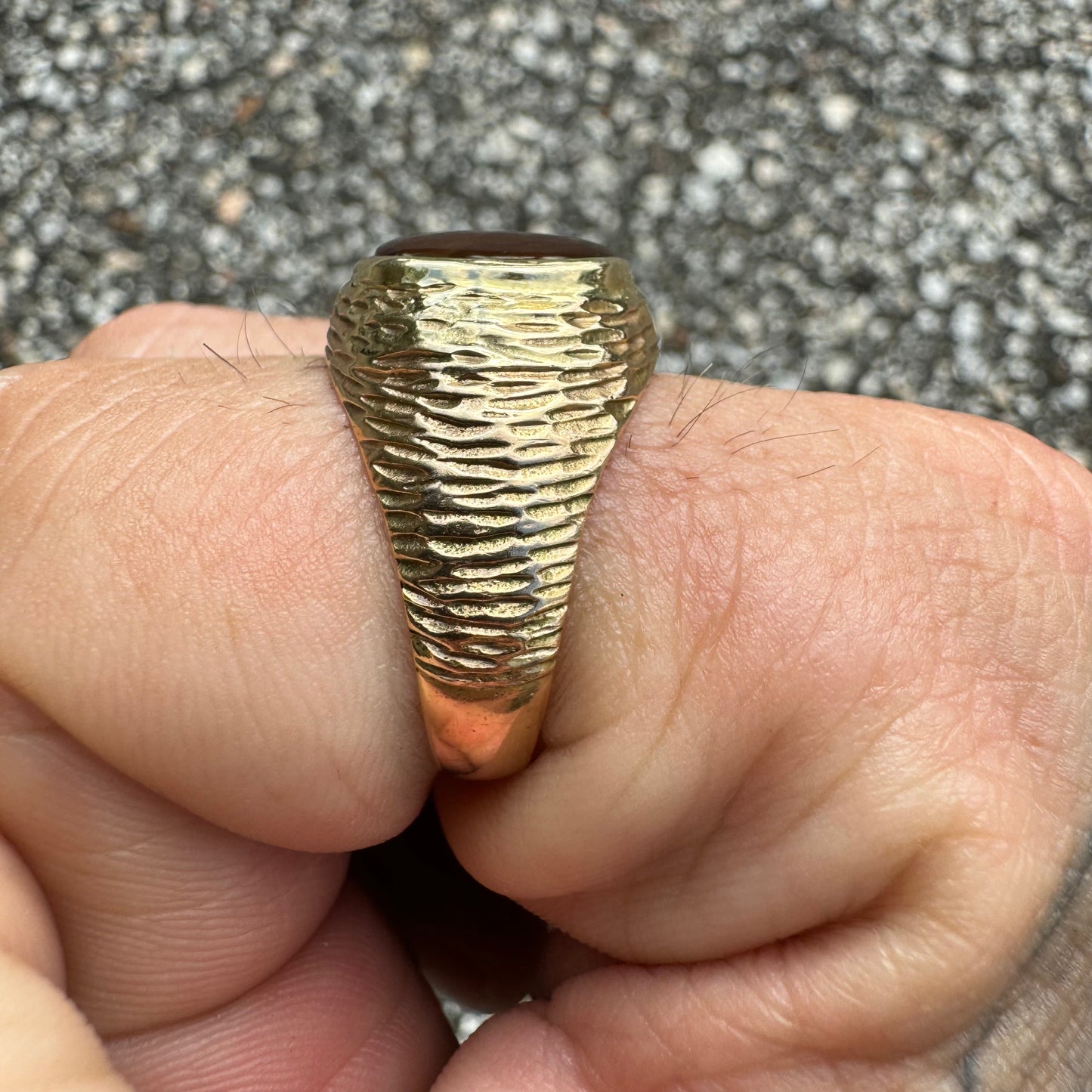 Mid-Century 10k Yellow Gold Mexican Fire Agate Signet Ring (9.75)