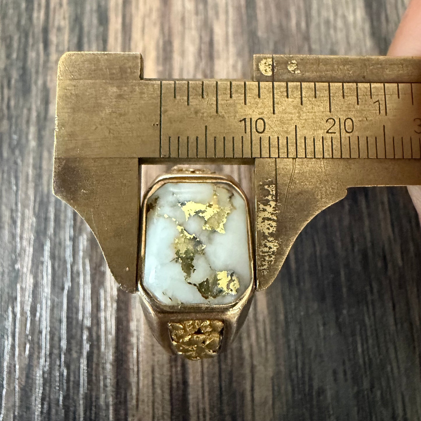 Vintage Solid 14k Yellow Gold Raw 22k Nugget Gold Bearing Quartz Signet Ring (10)