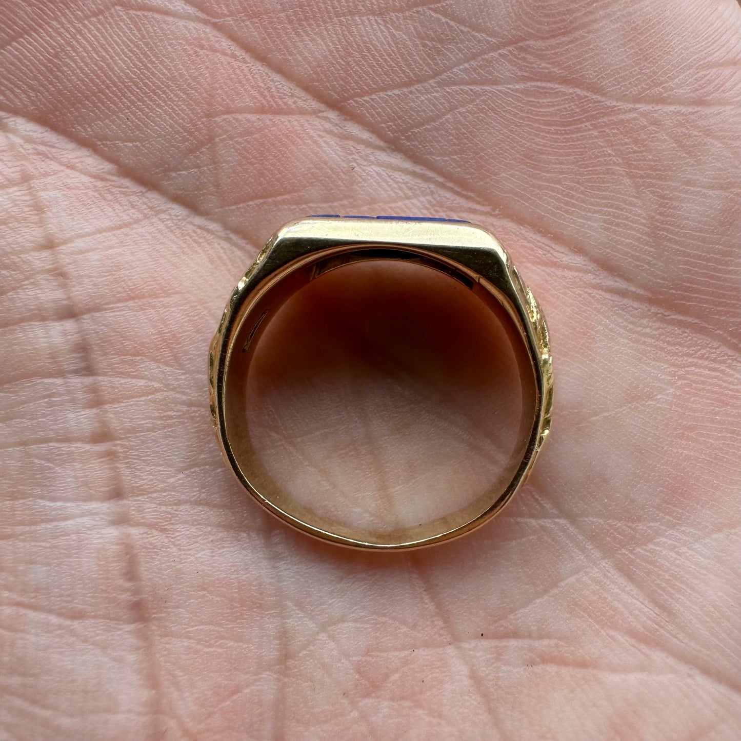 Art Nouveau 14k Yellow Gold Raw Lapis Griffin Signet Ring By Larter And Sons (6)