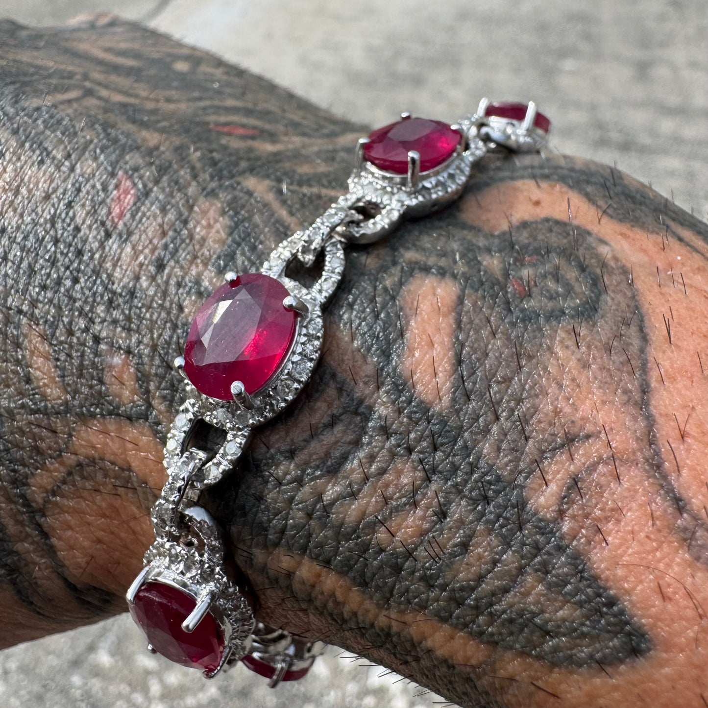 14k White Gold 20ctw Natural Ruby 2.5ctw Natural Diamond Bracelet (7.5”)