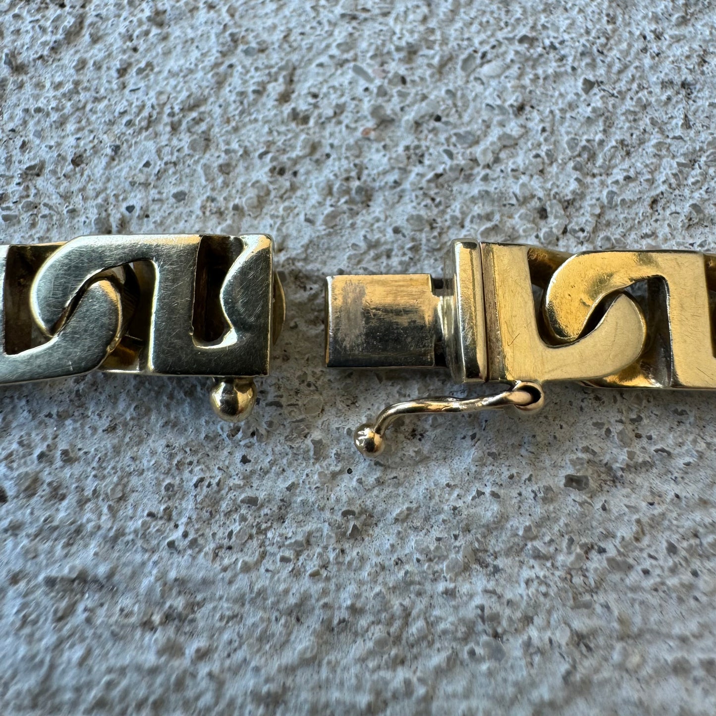 Vintage Solid 14k Yellow Gold Heavyweight Chunky Blocked Mariner Link Bracelet (7.5”)