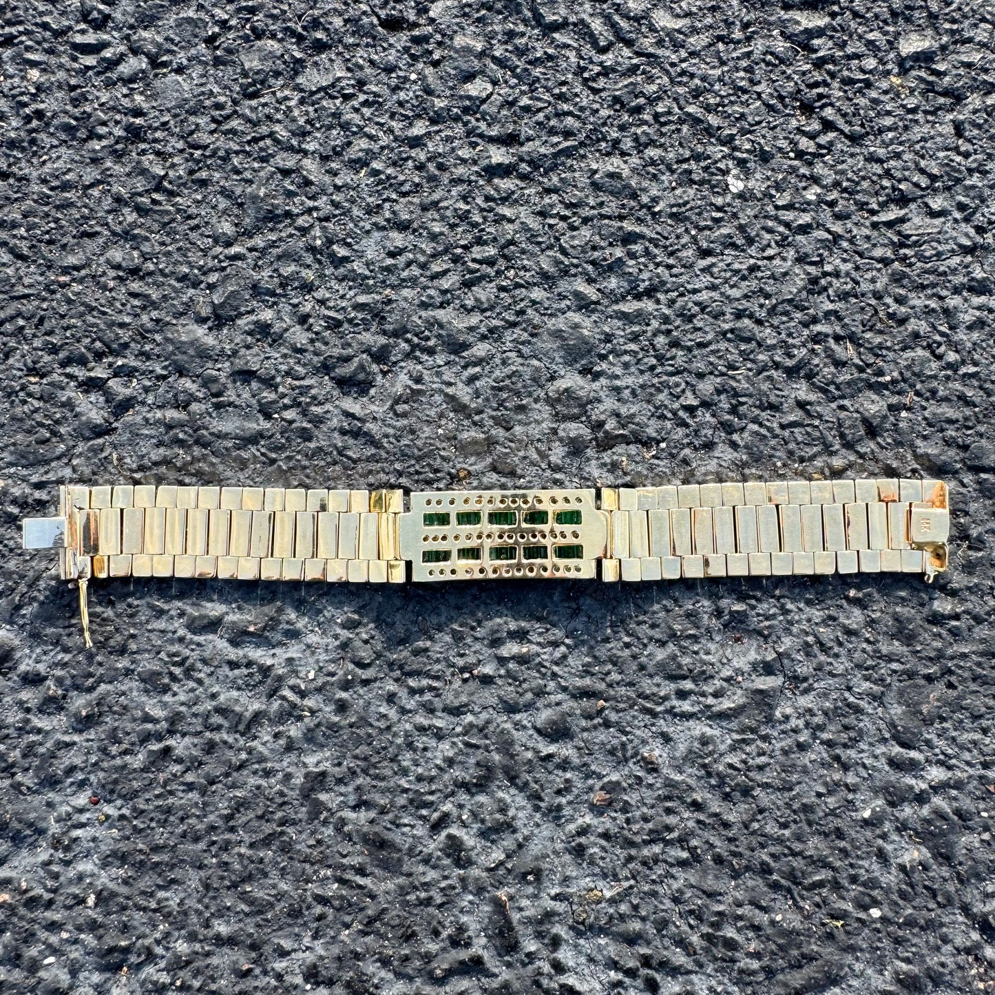 Vintage Solid 14k Yellow Gold 6.0ctw Natural Emerald 2.5ctw Natural Diamond Channel Set Jubilee Bracelet (8.25”)