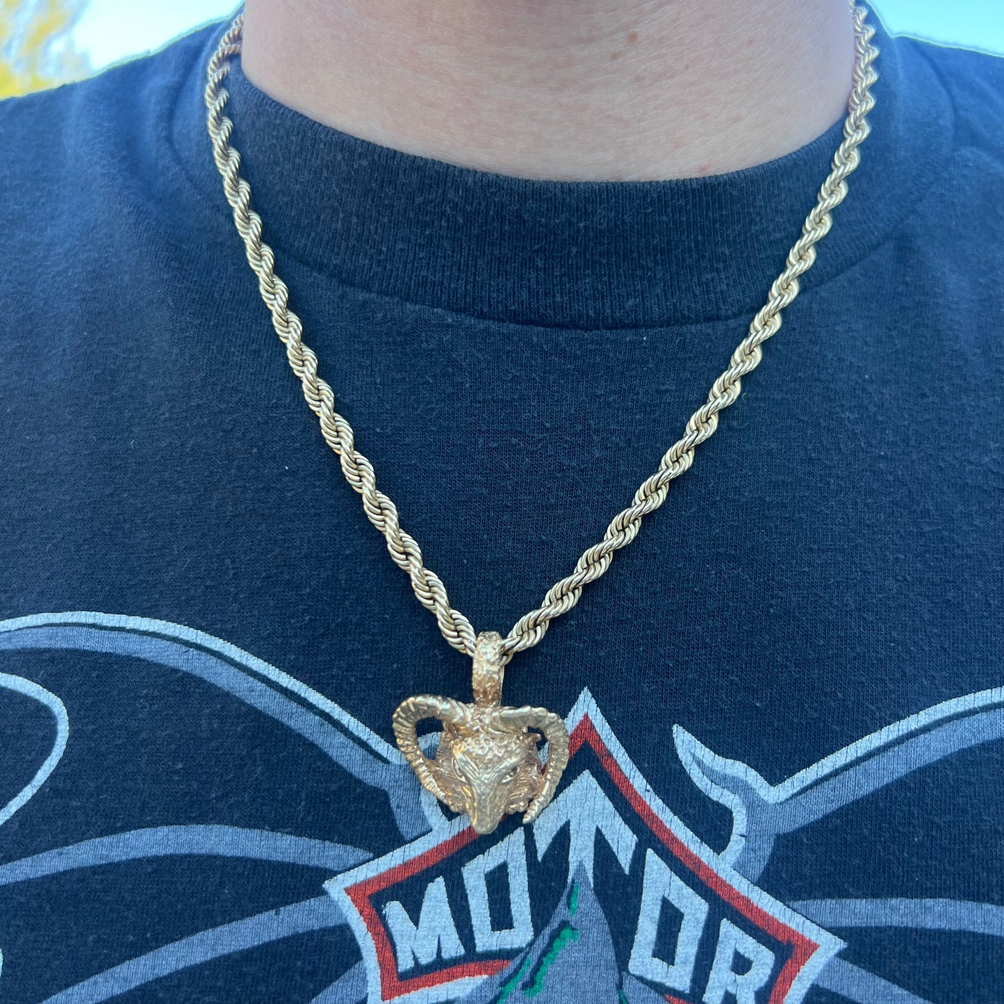 Vintage Solid 14k Yellow Gold Custom Diamond Encrusted Ram Pendant