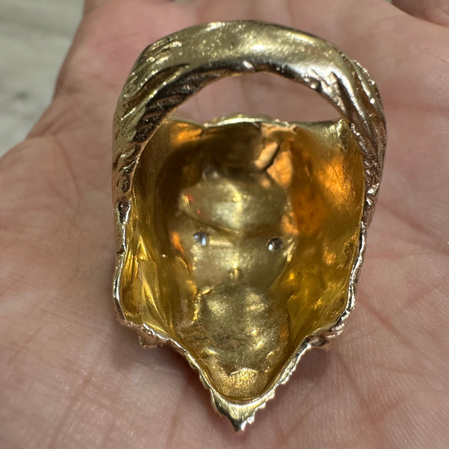Vintage Custom Made Solid 14k Yellow Gold Natural VS Diamond Heavyweight Dionysus Greek God Ring (11)