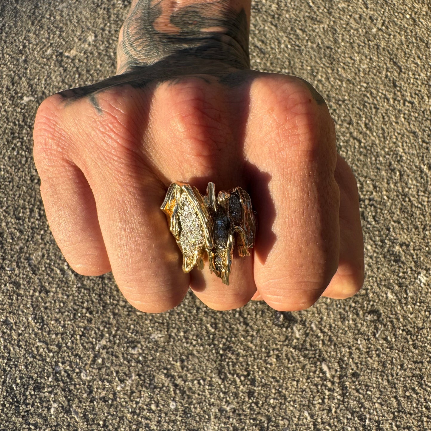 Circa 1960’s Heavyweight 14k Yellow Gold .75ctw Natural Single Cut Diamond Brutalist Ring (10.75)