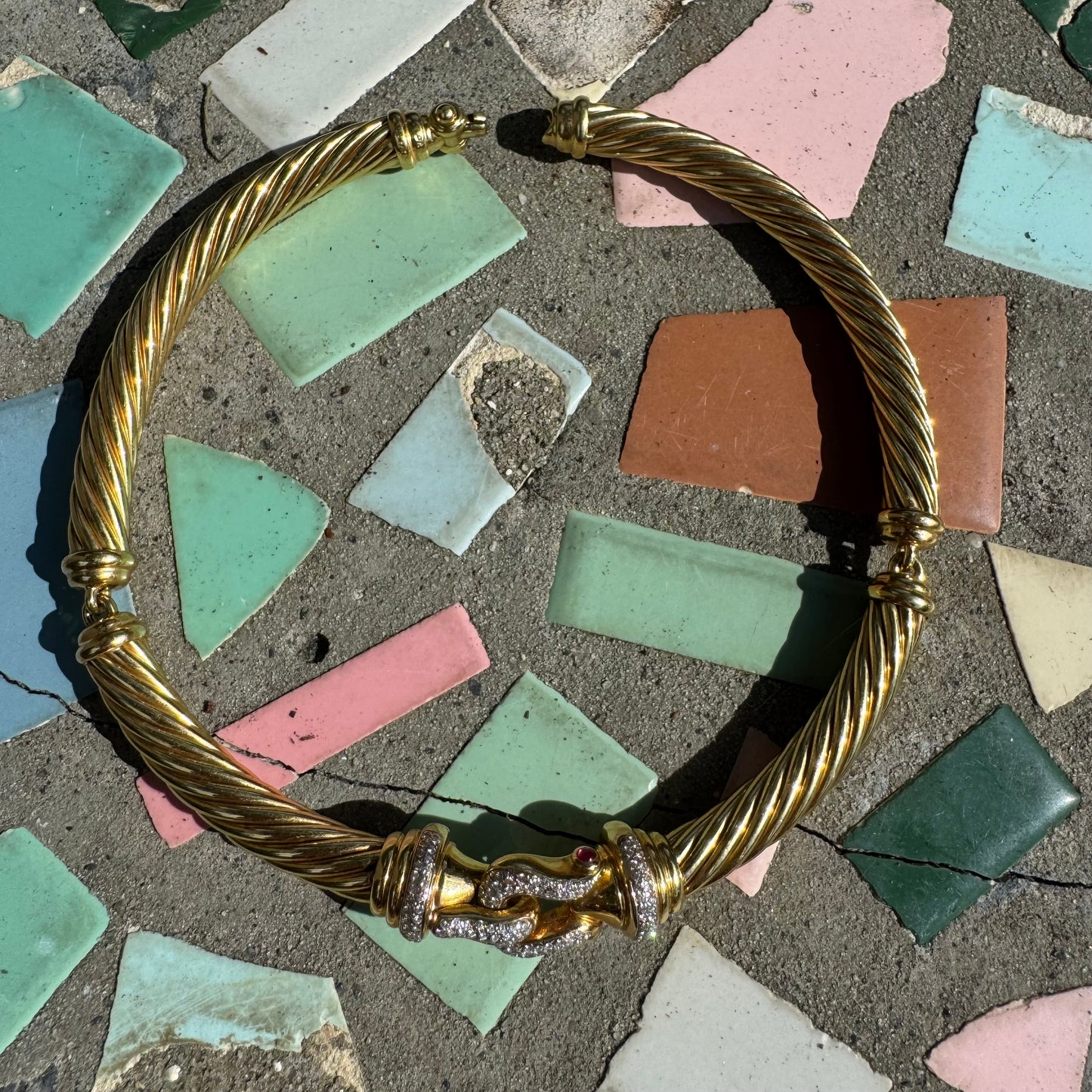 Vintage David Yurman 18k Yellow Gold Natural Diamond And Ruby Cable Link Buckle Necklace (16”)