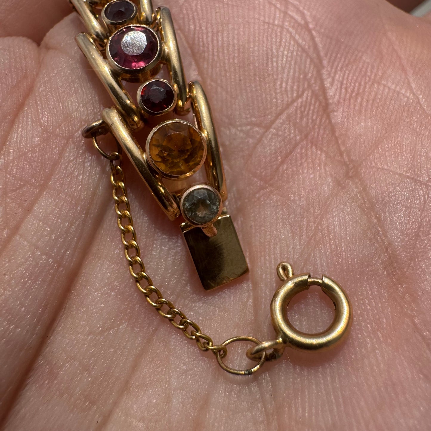 Vintage Solid 18k Gold 7.0ctw Bezel Set Natural Multi Precious Gemstone Bracelet (7.25”)