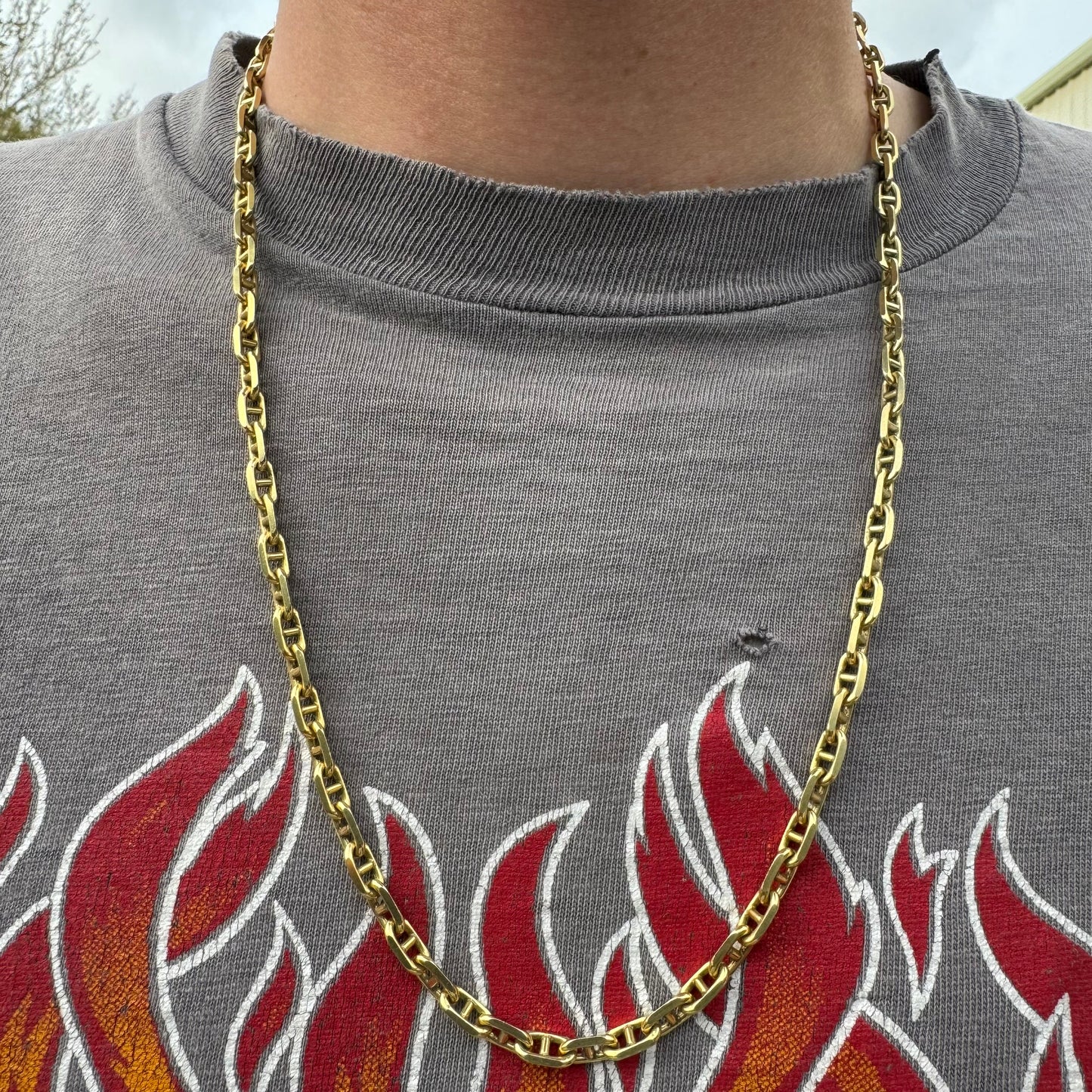 Vintage Solid 14k Yellow Italian Gold Chaine D’ Ancre Mariner Link Necklace (24”)