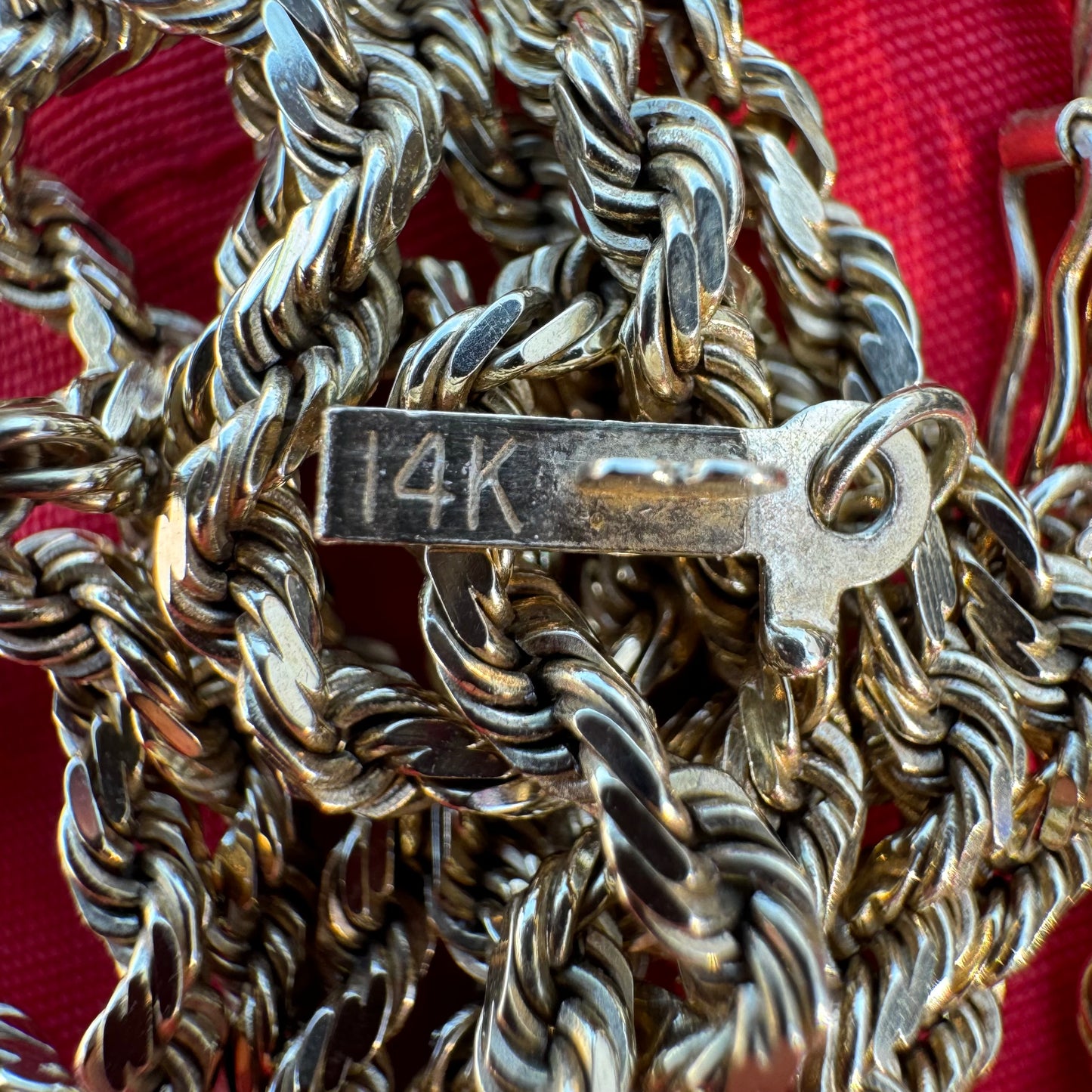 1980’s Solid 14k Yellow Gold Diamondcut Rope Chain Necklace (20.25”)