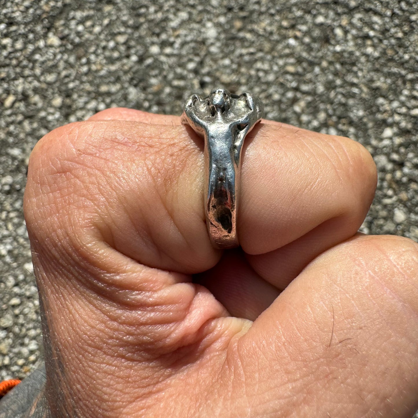 Pre-WW2 Heavyweight Sterling/.925 Prosthetic Eye Cherub Ring (11)