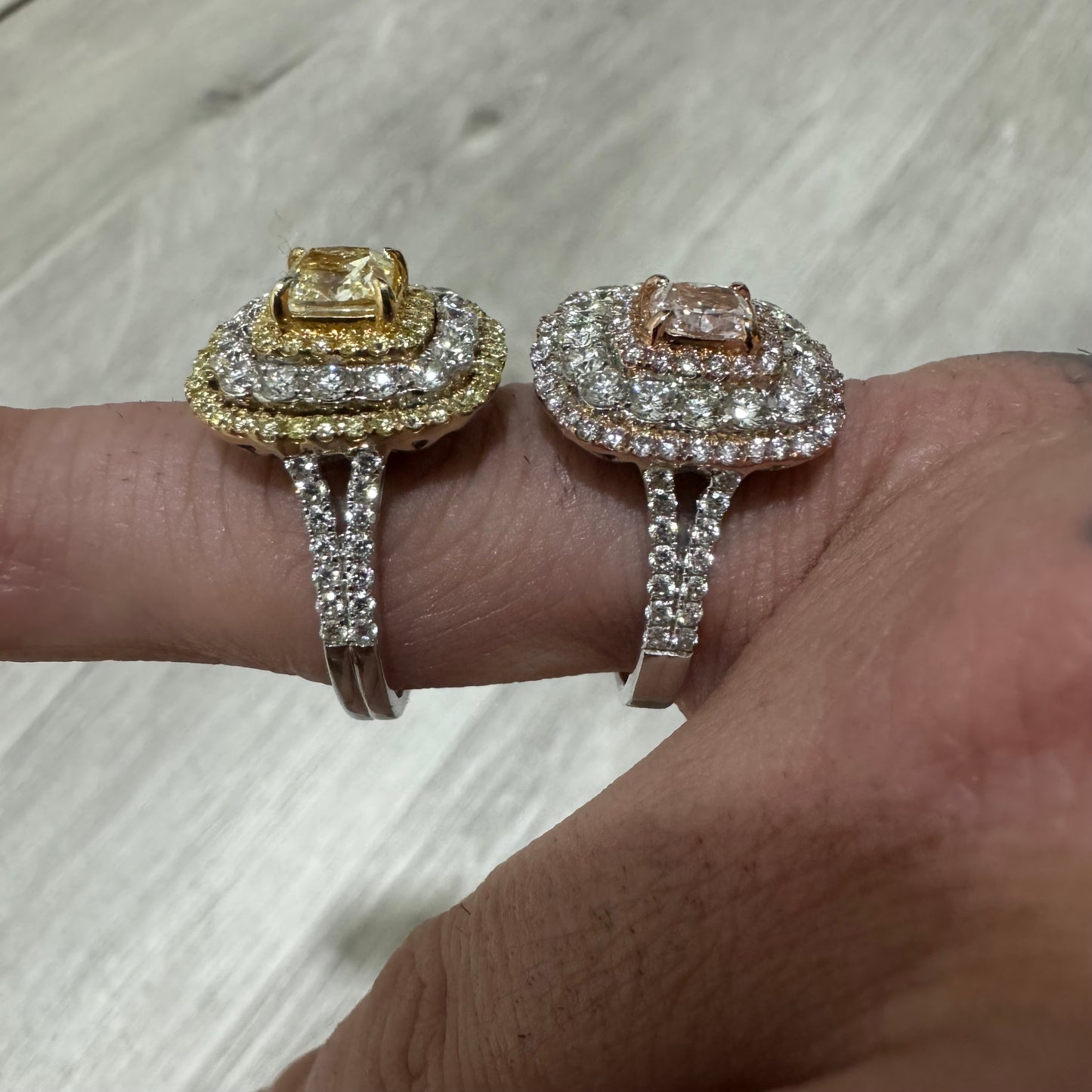 Brand New 14k White Gold 1.15ct Natural VS Cushion Cut Fancy Yellow Diamond 1.59ctw Natural VS Yellow And White Diamond Halo Ring (8)