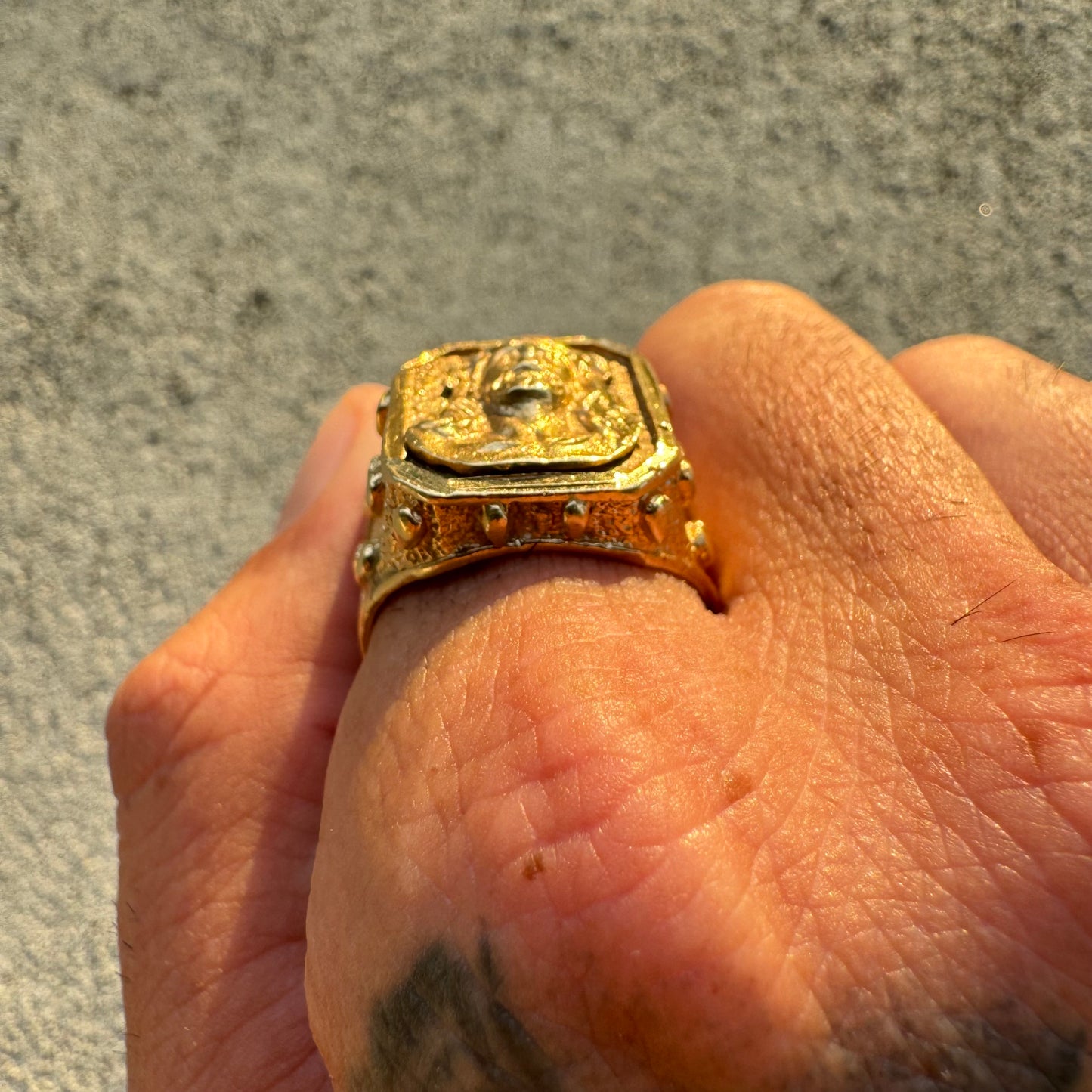 1980’s 14k Yellow Gold Jesus Piece Signet Ring (13)