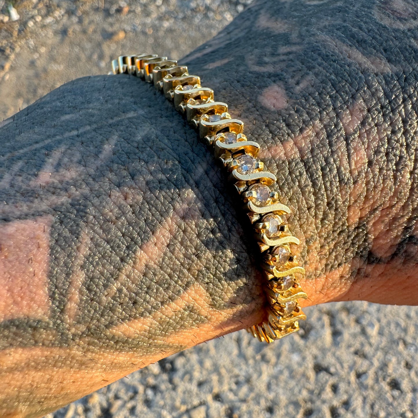 Vintage Solid 14k Yellow Gold 3.0ctw Natural Diamond Heavyweight S-Link Tennis Bracelet (7.25”)