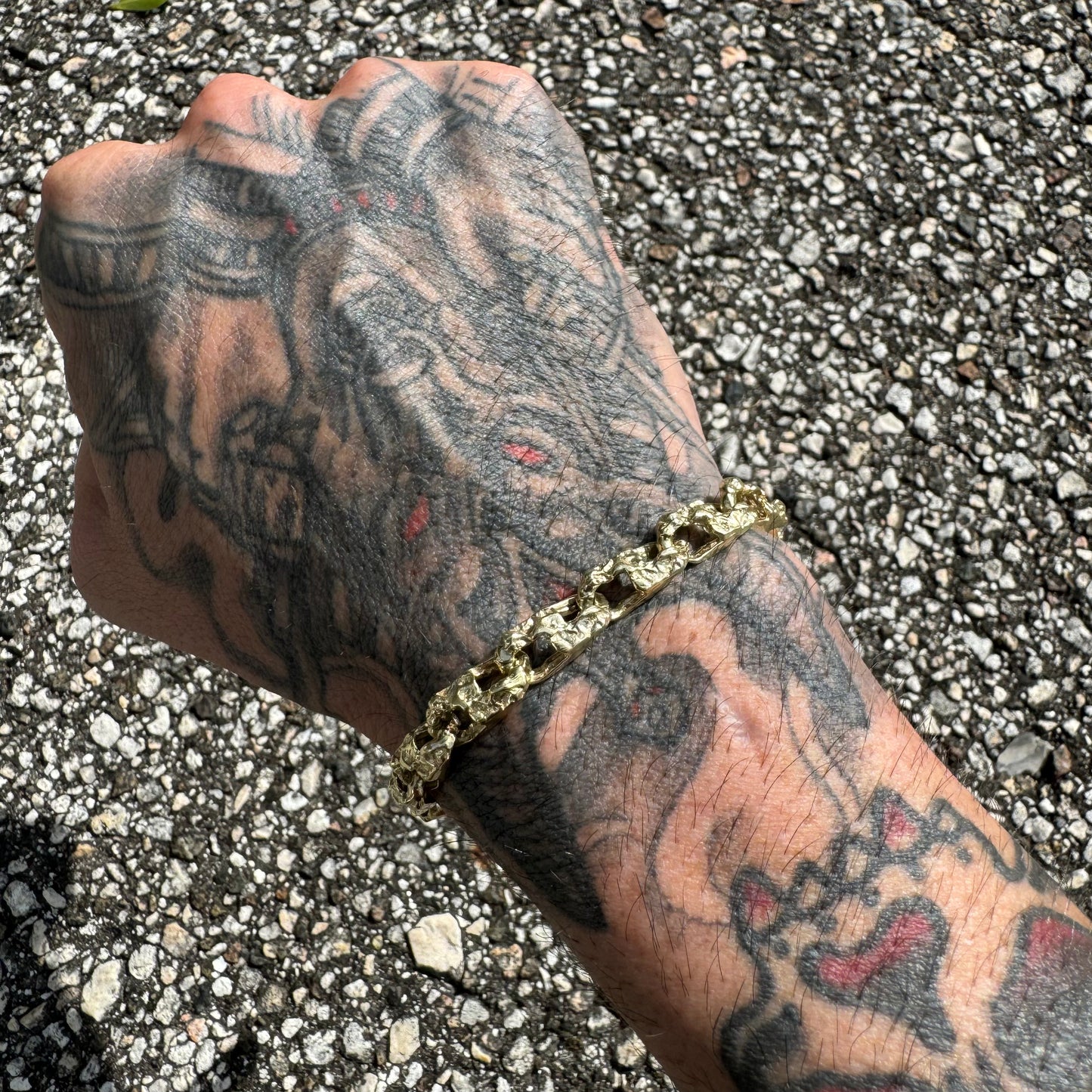 Vintage Solid 14k Yellow Gold Heavyweight Nugget Mariner Link Bracelet (9”)