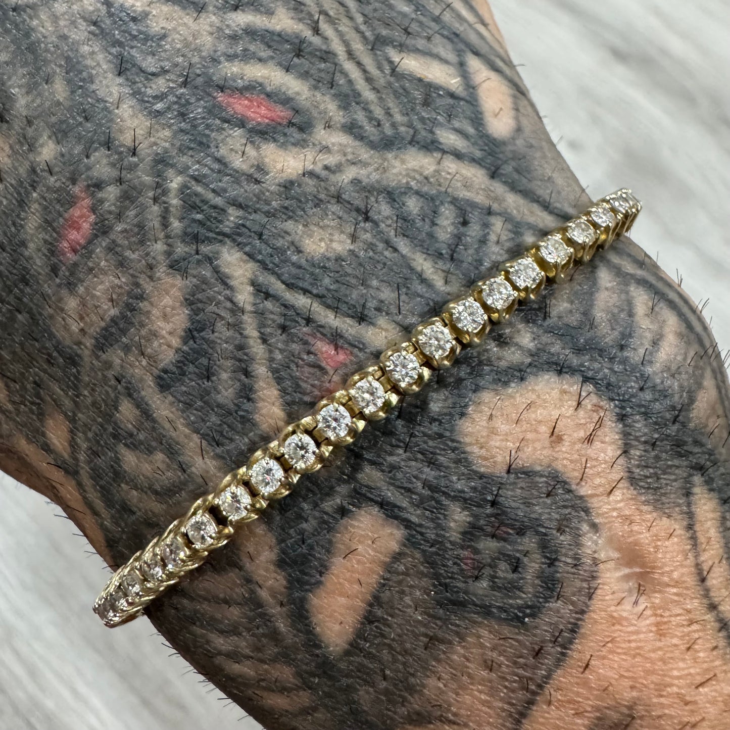 Vintage 14k Yellow Gold Classic 3.0ctw Natural Diamond Tennis Bracelet (7”)