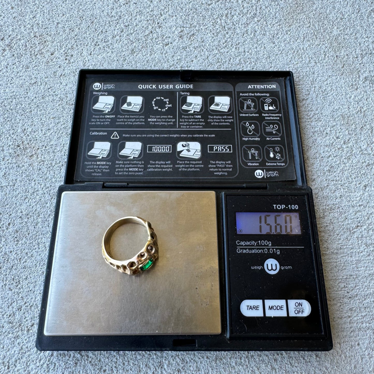 Vintage Solid 14k Yellow Gold Custom 1.0ct Emerald Heavyweight Honeycomb Brutalist Ring (10)
