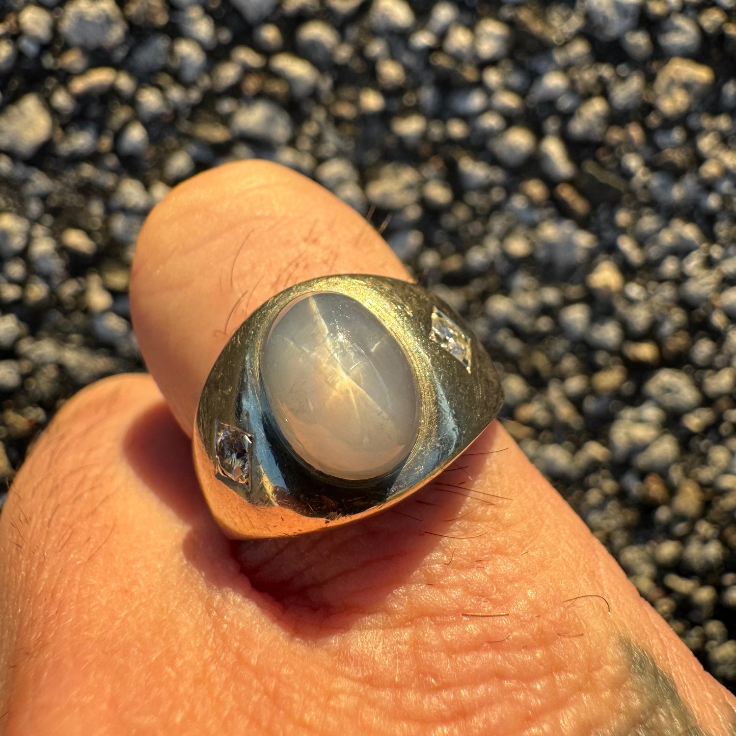 Vintage 14k White Gold Natural 3.00CT Star Sapphire .20CTW Diamond Trilogy Ring (8)
