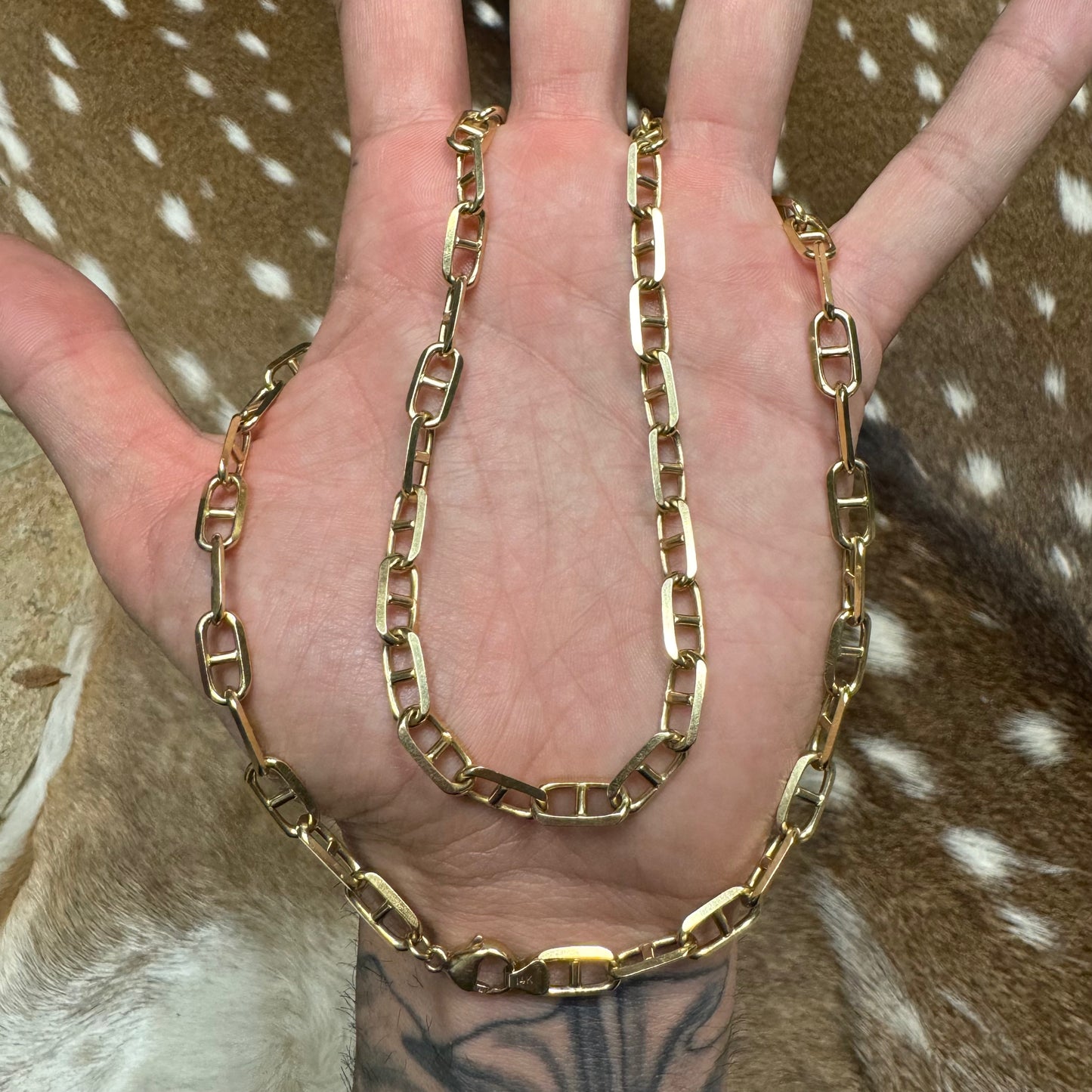 1980’s Solid 14k Yellow Gold Heavyweight Beveled Edge Chain D’Ancre Mariner Link Necklace (23.5”)