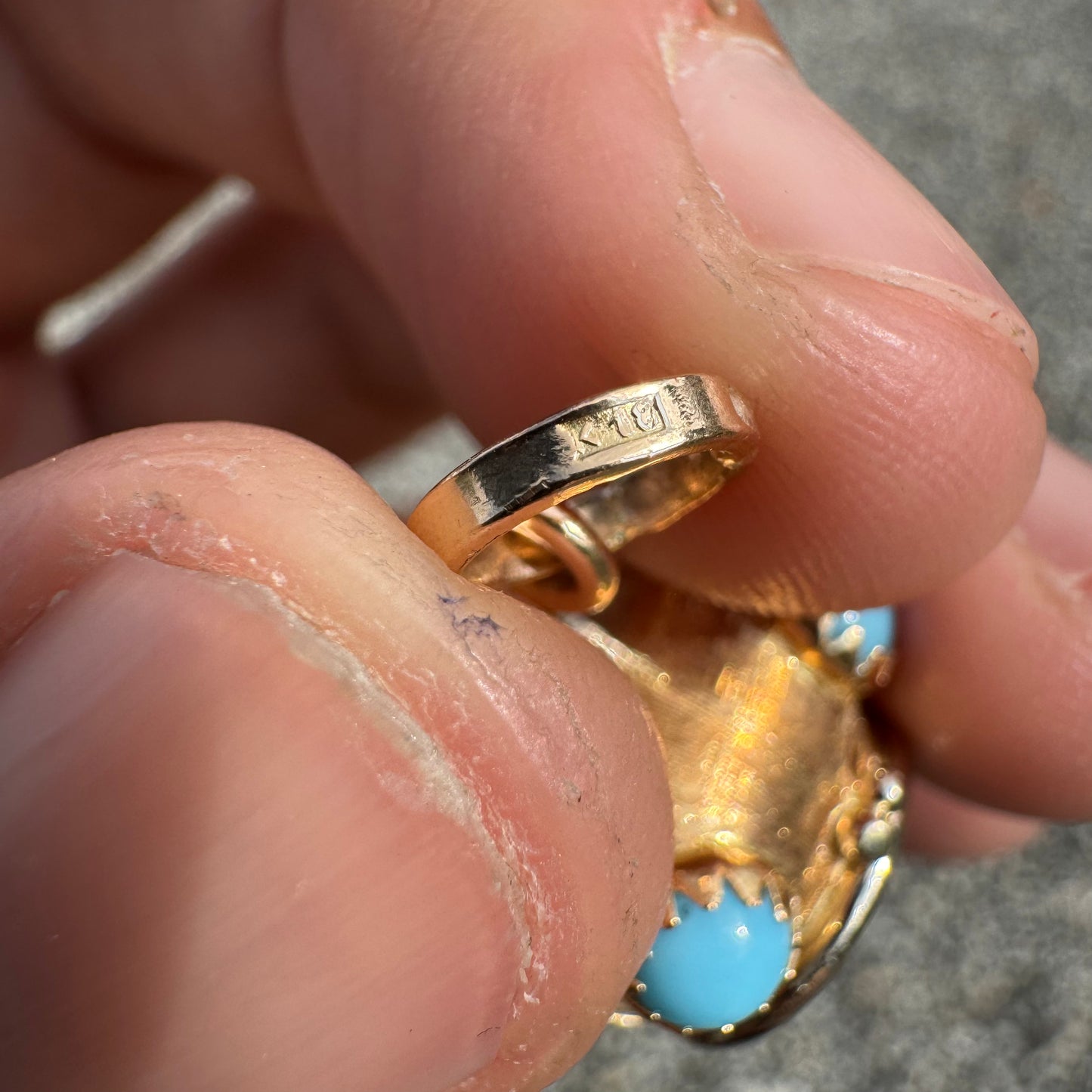 Pre-1975 Imported British Hallmarked 18k Yellow Gold Persian Turquoise Fish Pendant