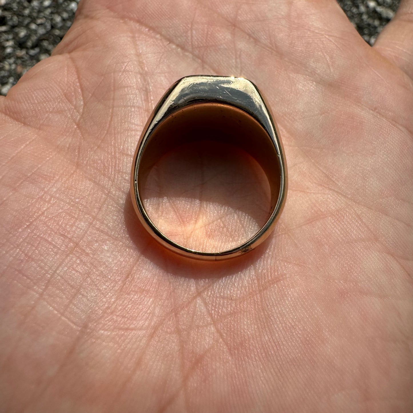1930’s 10k Yellow Gold Art-Deco Bloodstone Diamond Solitaire Solid Backed Signet Ring (10.5)