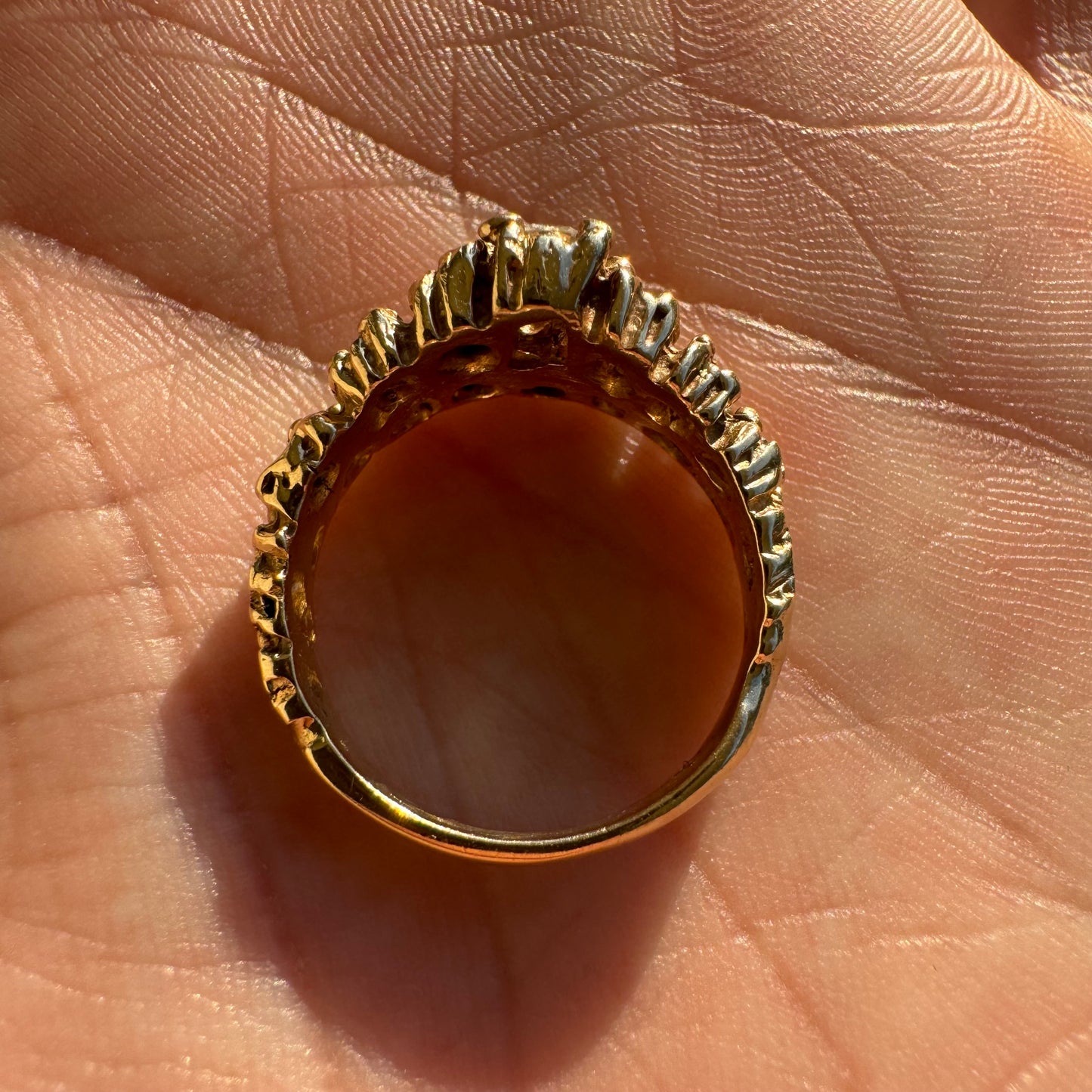 Vintage Solid 14k Yellow Gold .90CTW Natural Diamond Brutalist Nugget Cluster Ring (7.5)