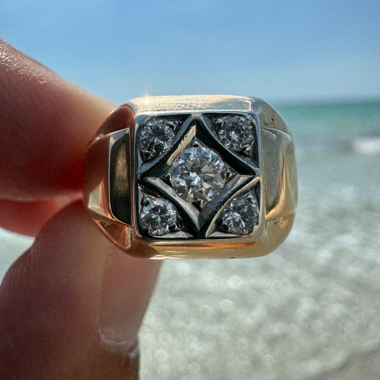 Mid-Century 14k Yellow Gold .45CTW Natural VS Diamond Cluster Ring (6.5)