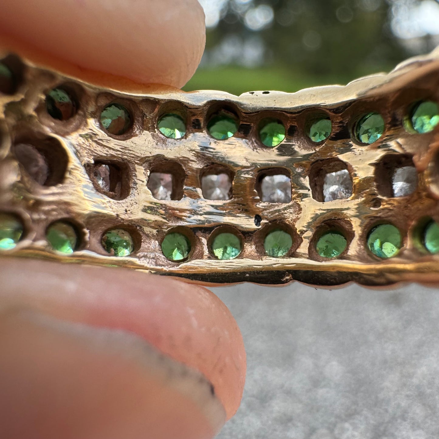 Vintage Handmade Solid 14k Yellow Gold 1.0Ctw Natural Diamond/1.25Ctw Tsavorite Garnet Ring (7.5)