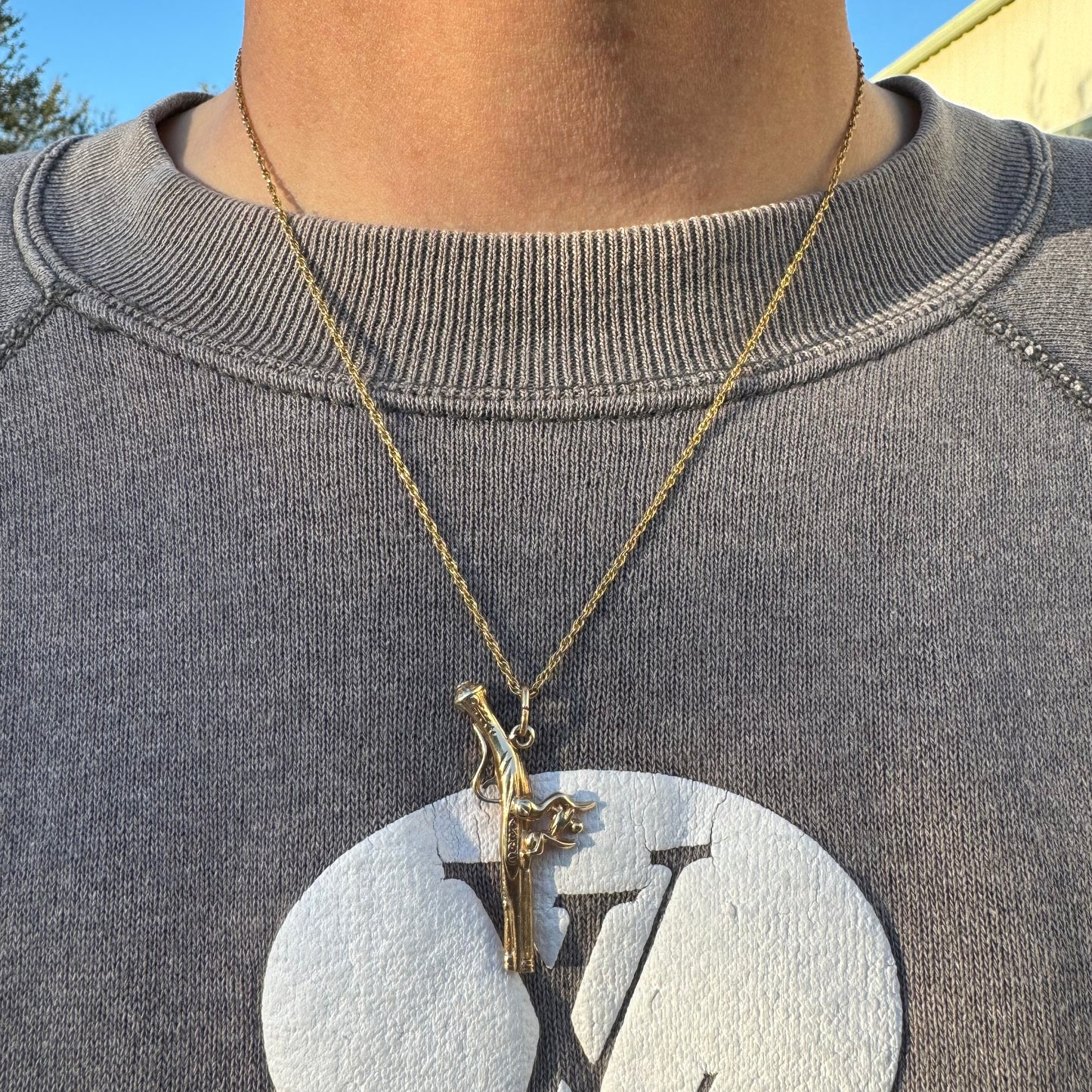 Early 1900’s Solid 10k Yellow Gold Flintlock Pistol Pendant