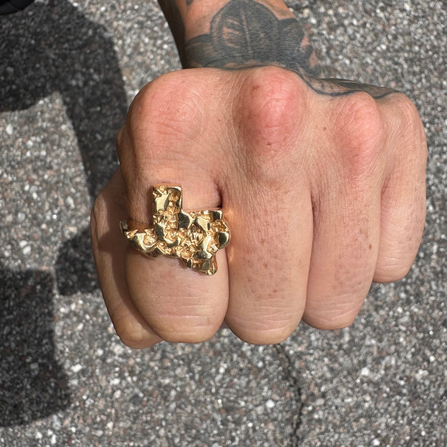 1980’s Solid 14k Yellow Golf Heavyweight Texas Nugget Ring (9.5)