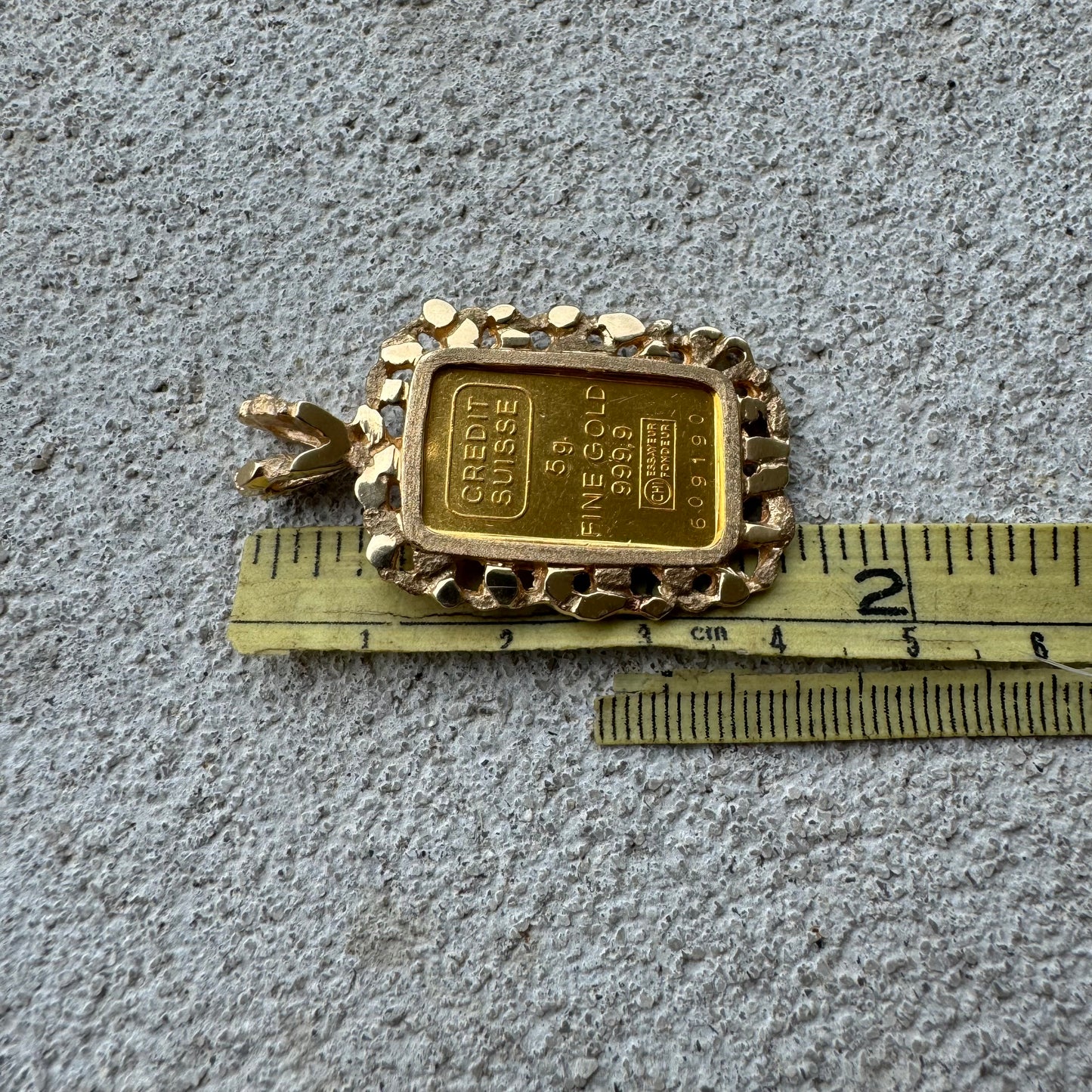 Vintage Pure .999 24k Gold 5g Credit Suisse Nugget Pendant