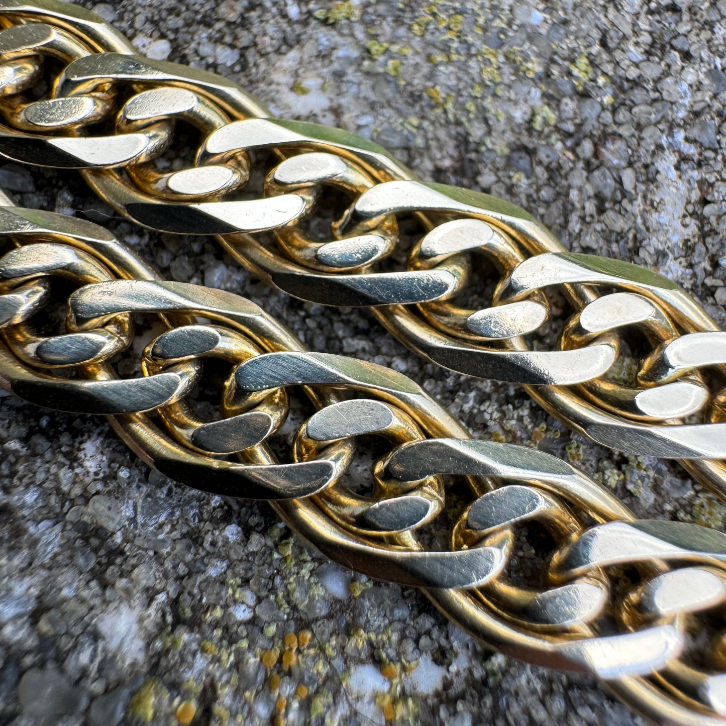 Vintage Solid 14k Yellow Gold Old School Knife-Edged Double Cuban Curb Link Necklace (20”)