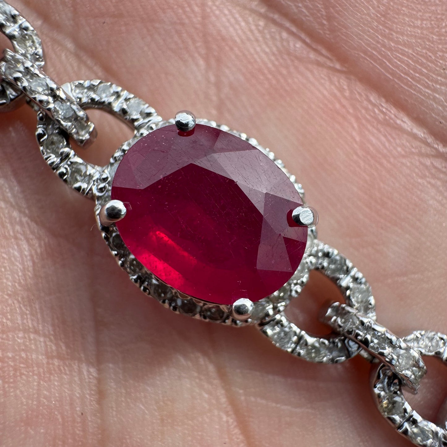14k White Gold 20ctw Natural Ruby 2.5ctw Natural Diamond Bracelet (7.5”)