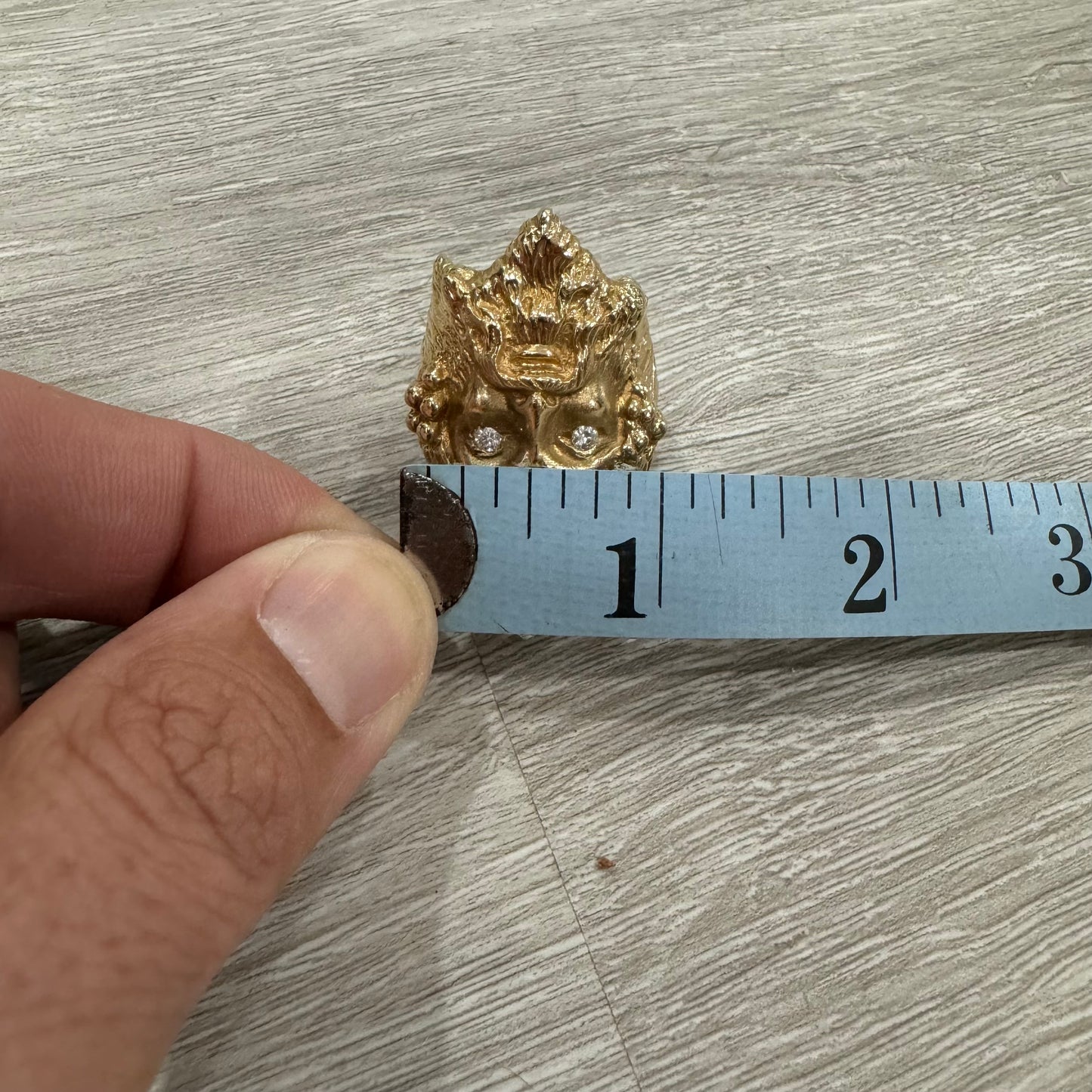 Vintage Custom Made Solid 14k Yellow Gold Natural VS Diamond Heavyweight Dionysus Greek God Ring (11)