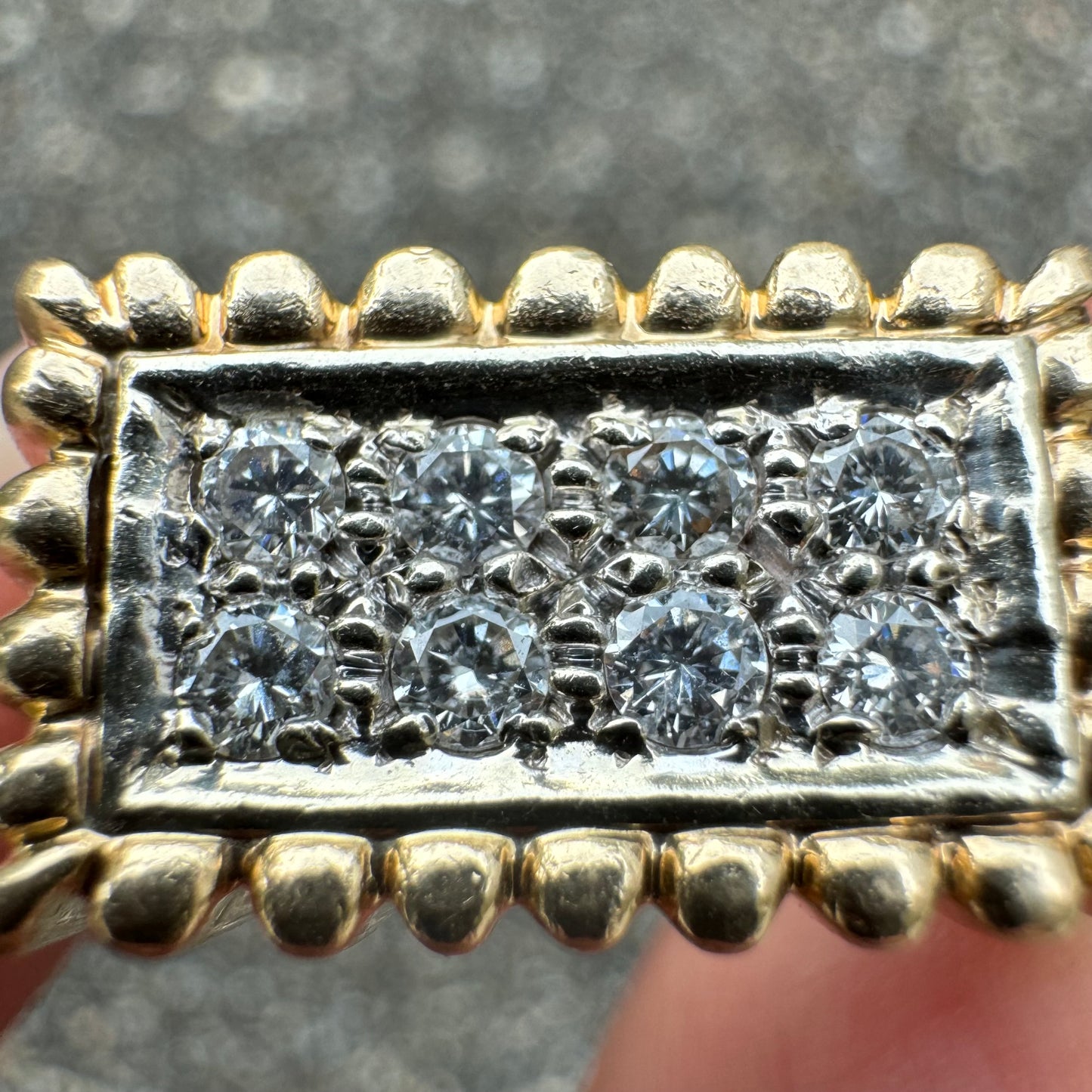 1960’s/70’s Solid 14k Yellow Gold .32CTW Natural VS Diamond Cluster Rectangular Tartelette Ring (9)