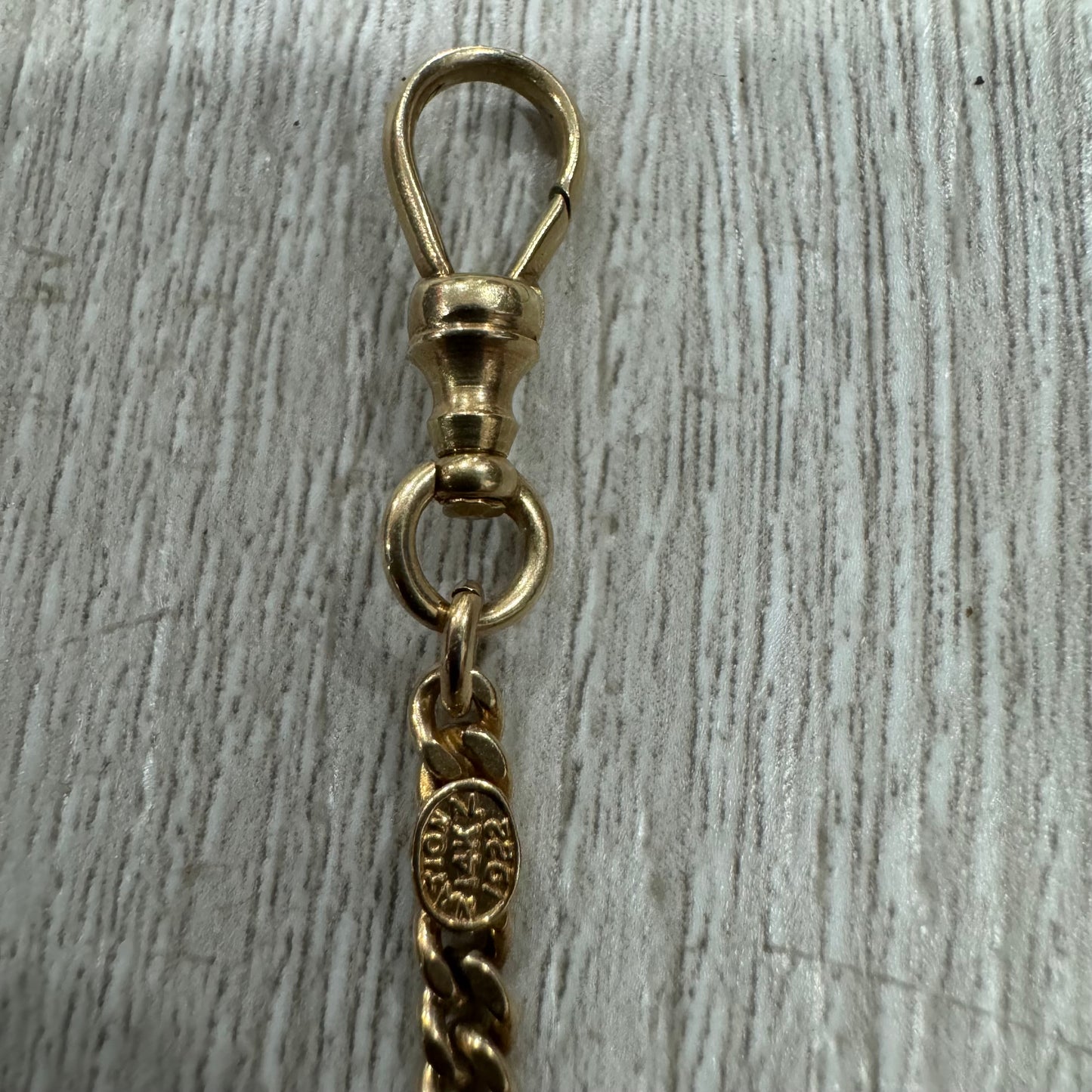 1922 Solid 14k Buttery Yellow Gold Sliding Double Albert Curb Link Watch Chain Necklace (22.25”)