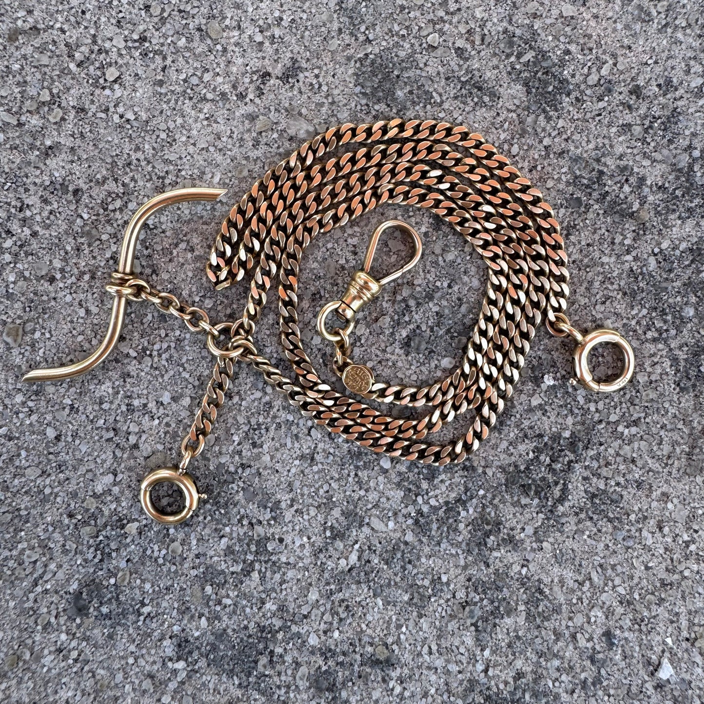 1915 Solid 14k Yellow Gold Double Albert Curb Link Watch Chain Necklace (18.5”)